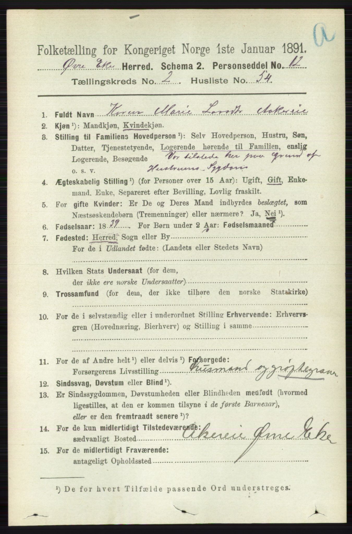 RA, 1891 census for 0624 Øvre Eiker, 1891, p. 844