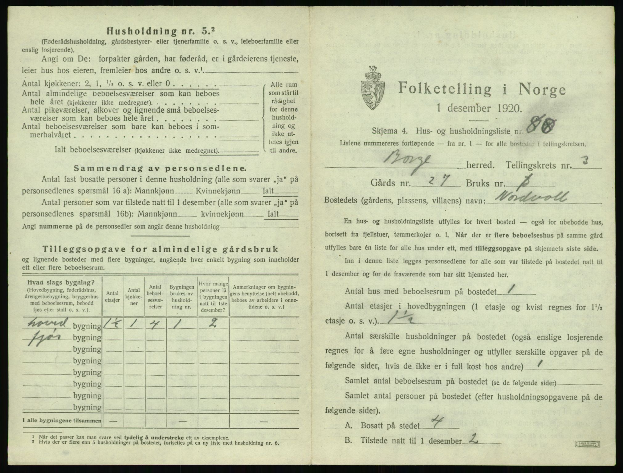 SAT, 1920 census for Borge, 1920, p. 437