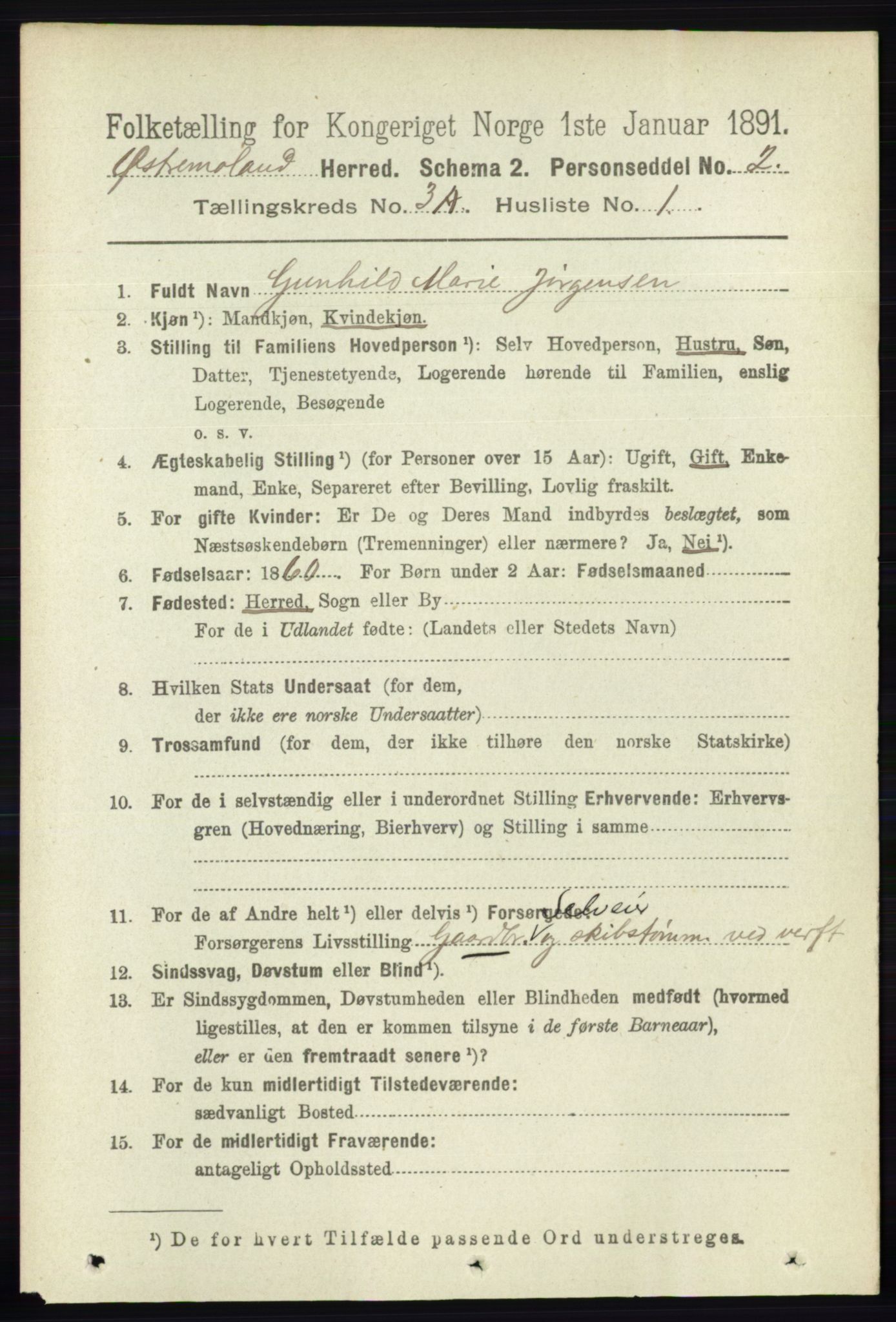 RA, 1891 census for 0918 Austre Moland, 1891, p. 1358