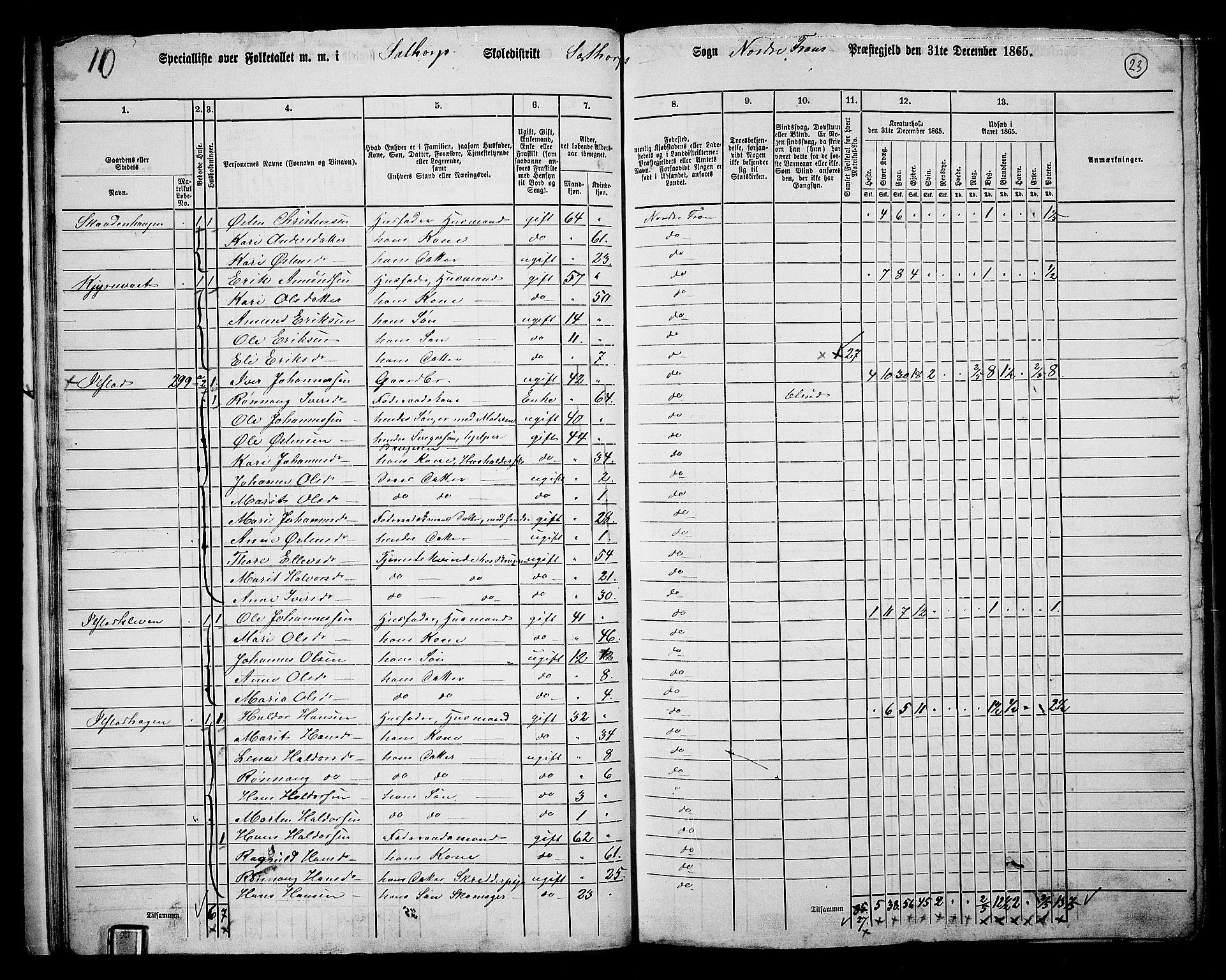 RA, 1865 census for Nord-Fron, 1865, p. 22