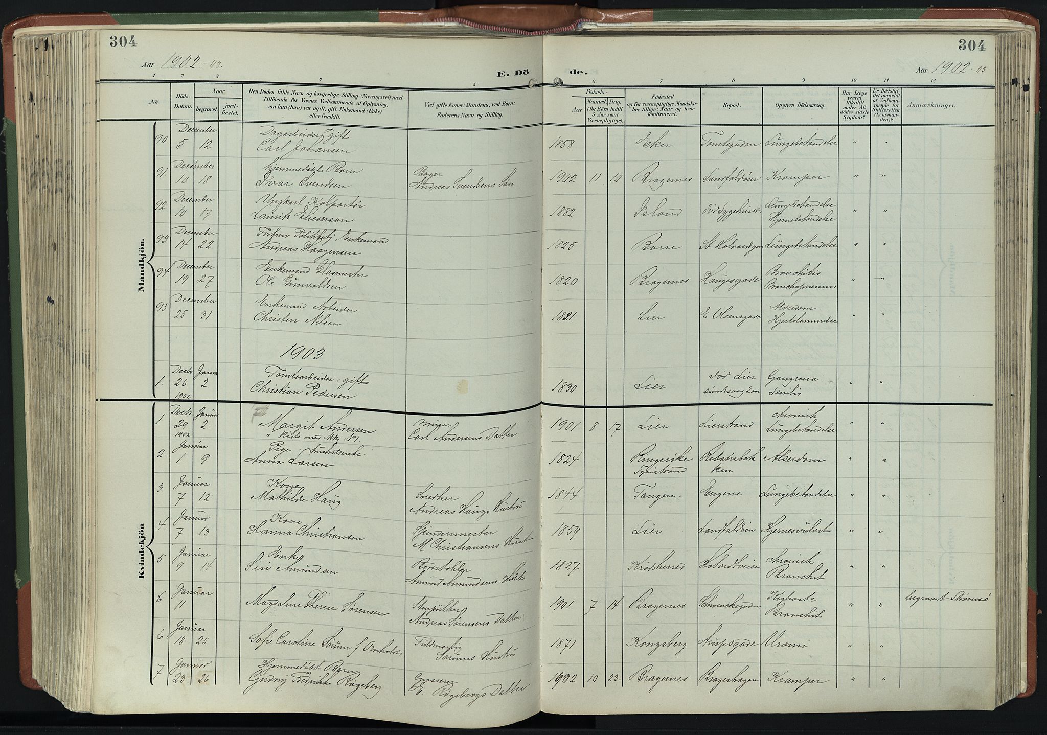 Bragernes kirkebøker, SAKO/A-6/F/Fb/L0009: Parish register (official) no. II 9, 1902-1911, p. 304