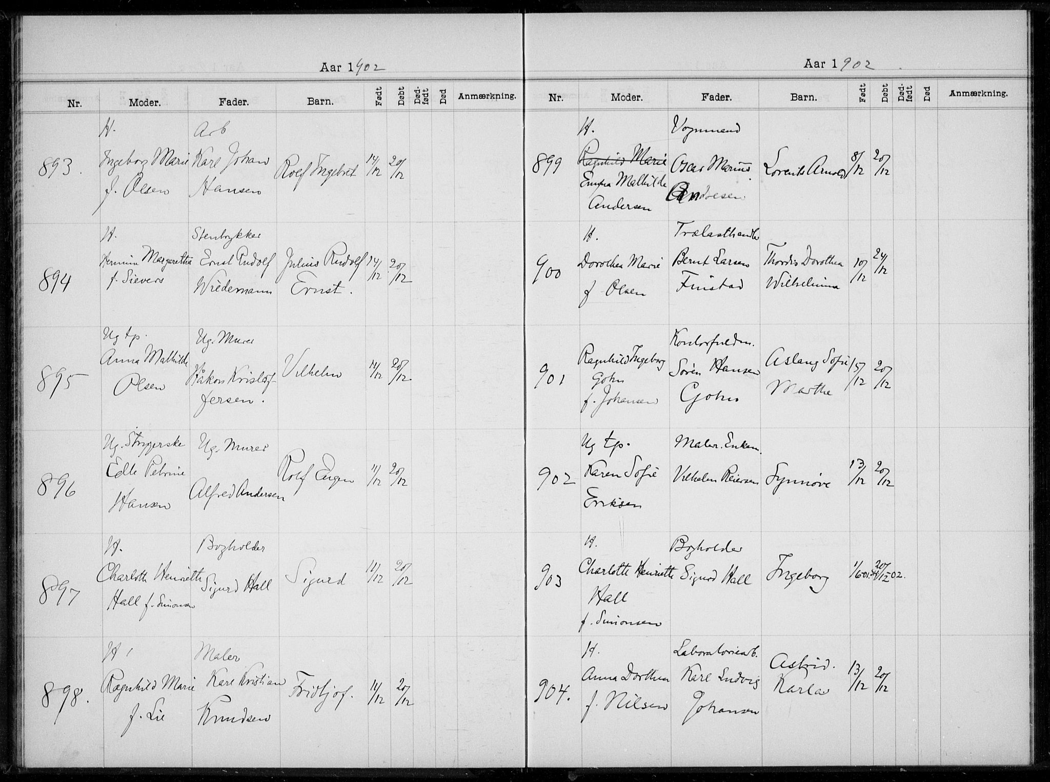 Rikshospitalet prestekontor Kirkebøker, AV/SAO-A-10309b/K/L0005/0002: Baptism register no. 5.2, 1901-1903