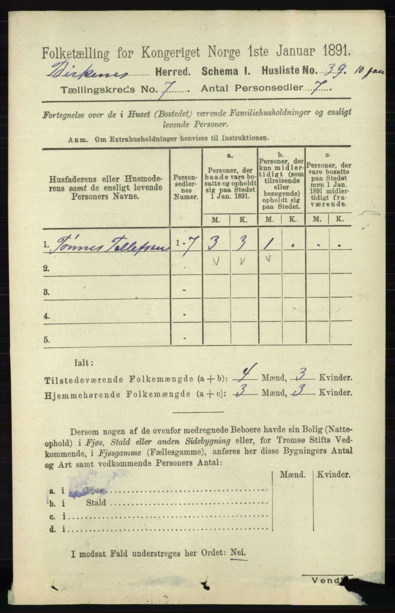 RA, 1891 Census for 0928 Birkenes, 1891, p. 1981