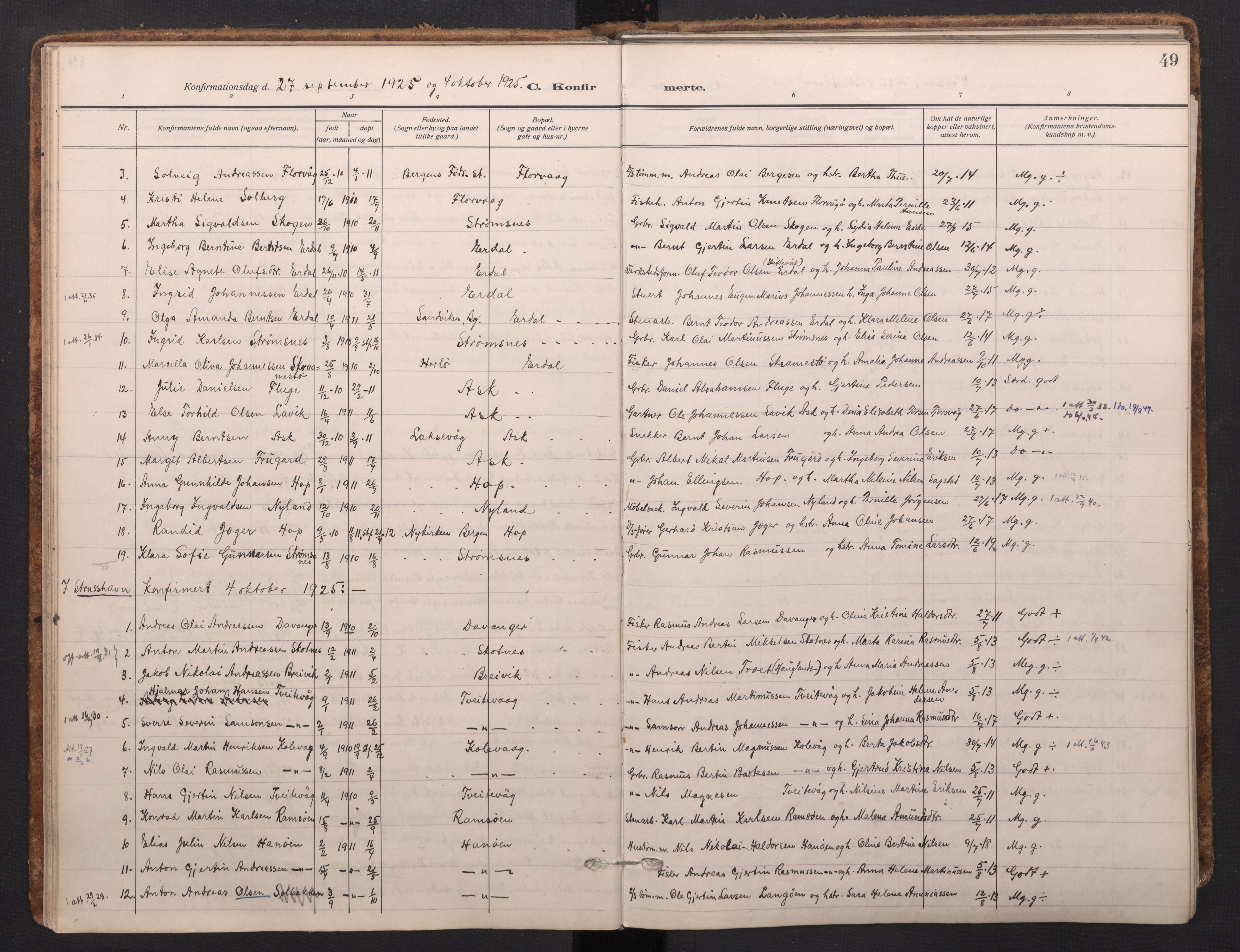 Askøy Sokneprestembete, AV/SAB-A-74101/H/Ha/Haa/Haad/L0002: Parish register (official) no. D 2, 1915-1935, p. 49