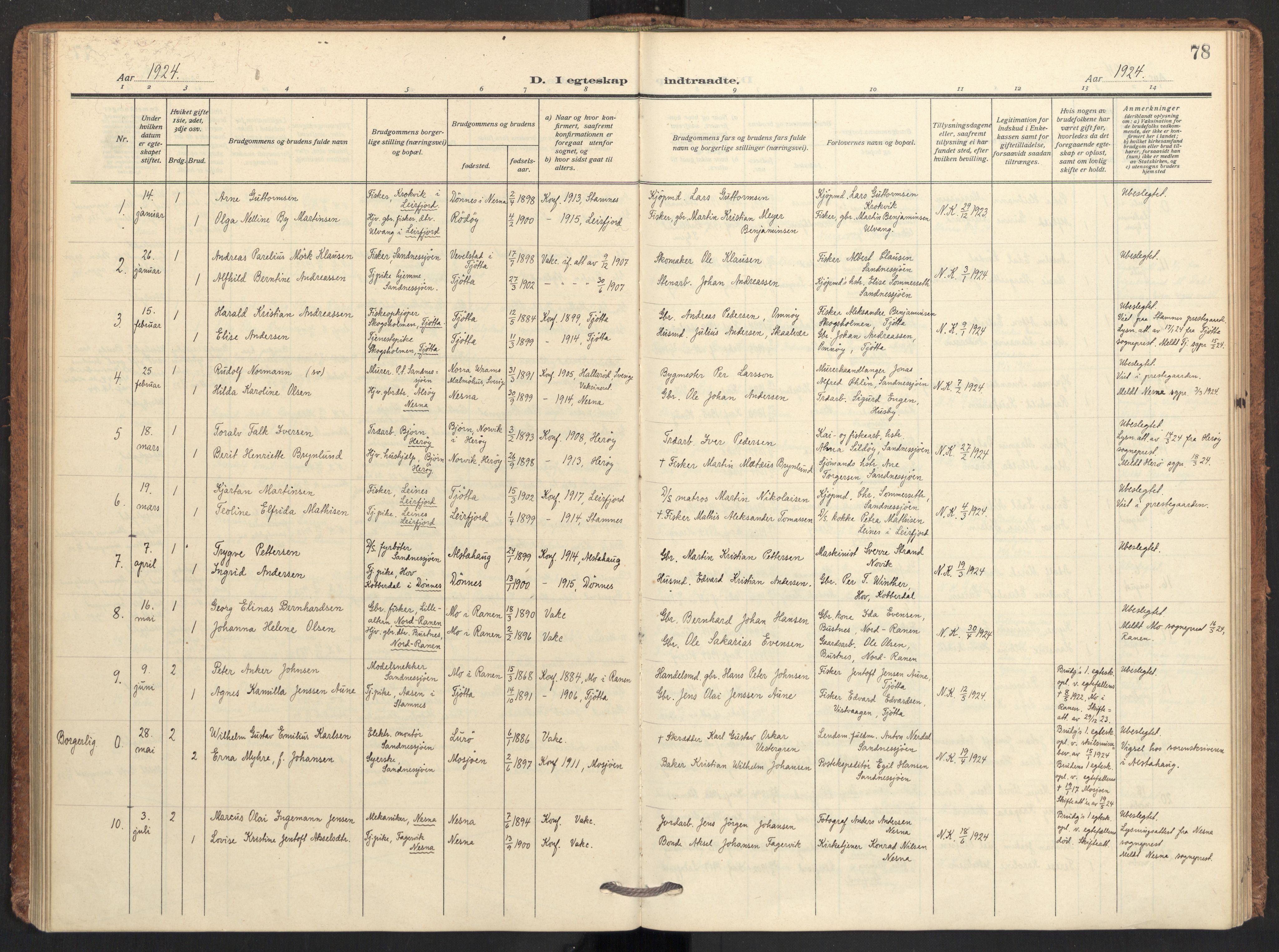 Ministerialprotokoller, klokkerbøker og fødselsregistre - Nordland, AV/SAT-A-1459/831/L0473: Parish register (official) no. 831A04, 1909-1934, p. 78