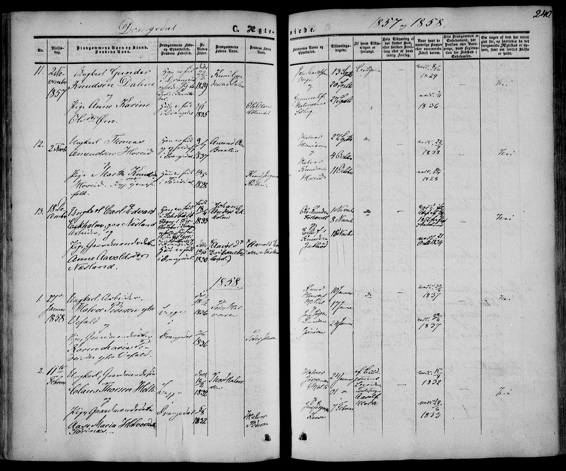 Drangedal kirkebøker, SAKO/A-258/F/Fa/L0008: Parish register (official) no. 8, 1857-1871, p. 240