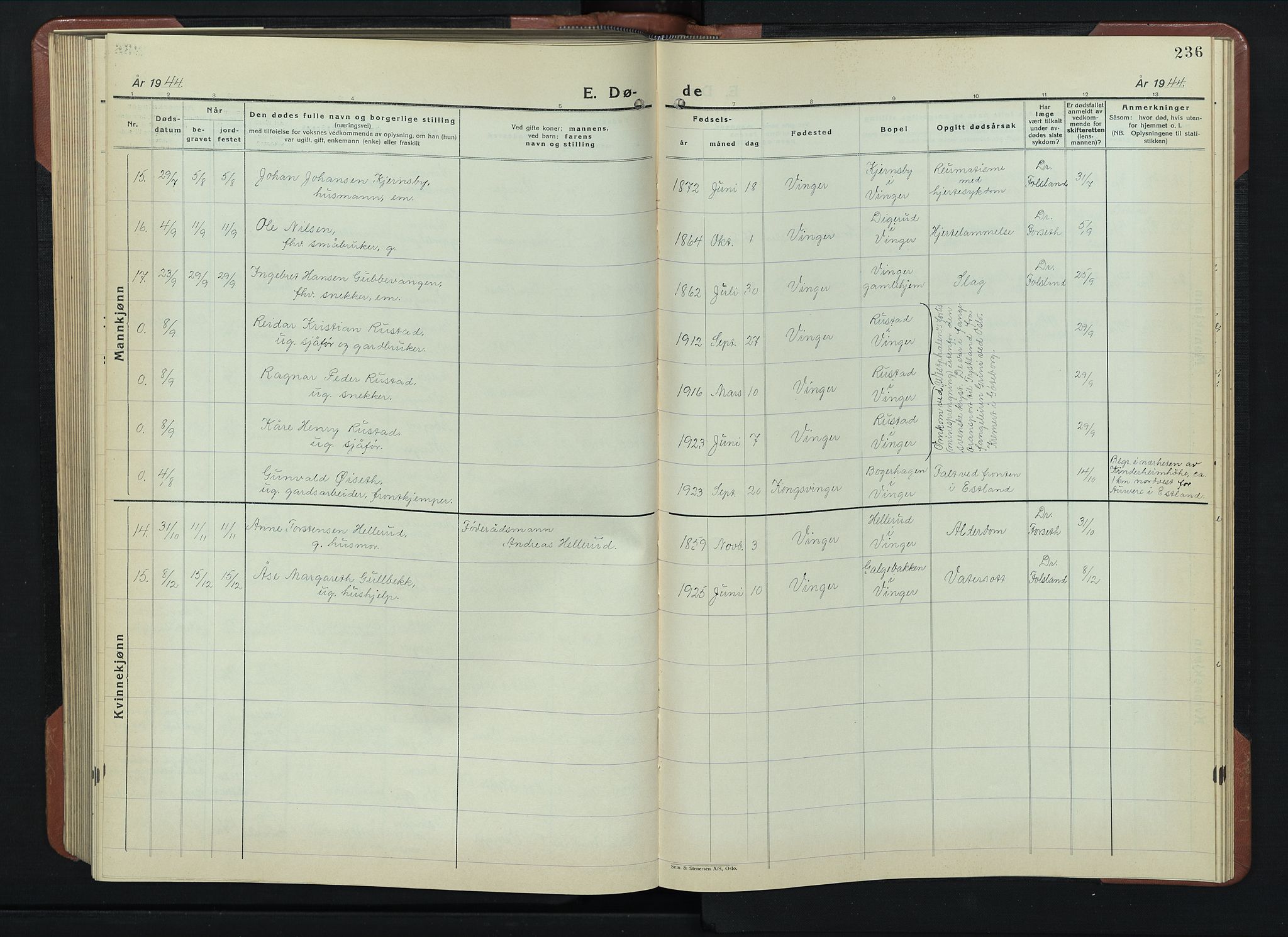 Vinger prestekontor, AV/SAH-PREST-024/H/Ha/Hab/L0007: Parish register (copy) no. 7, 1941-1955, p. 236