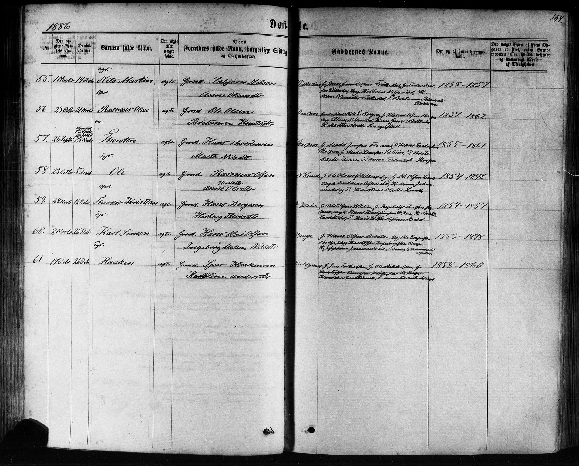 Tysnes sokneprestembete, AV/SAB-A-78601/H/Haa: Parish register (official) no. A 12, 1872-1886, p. 164