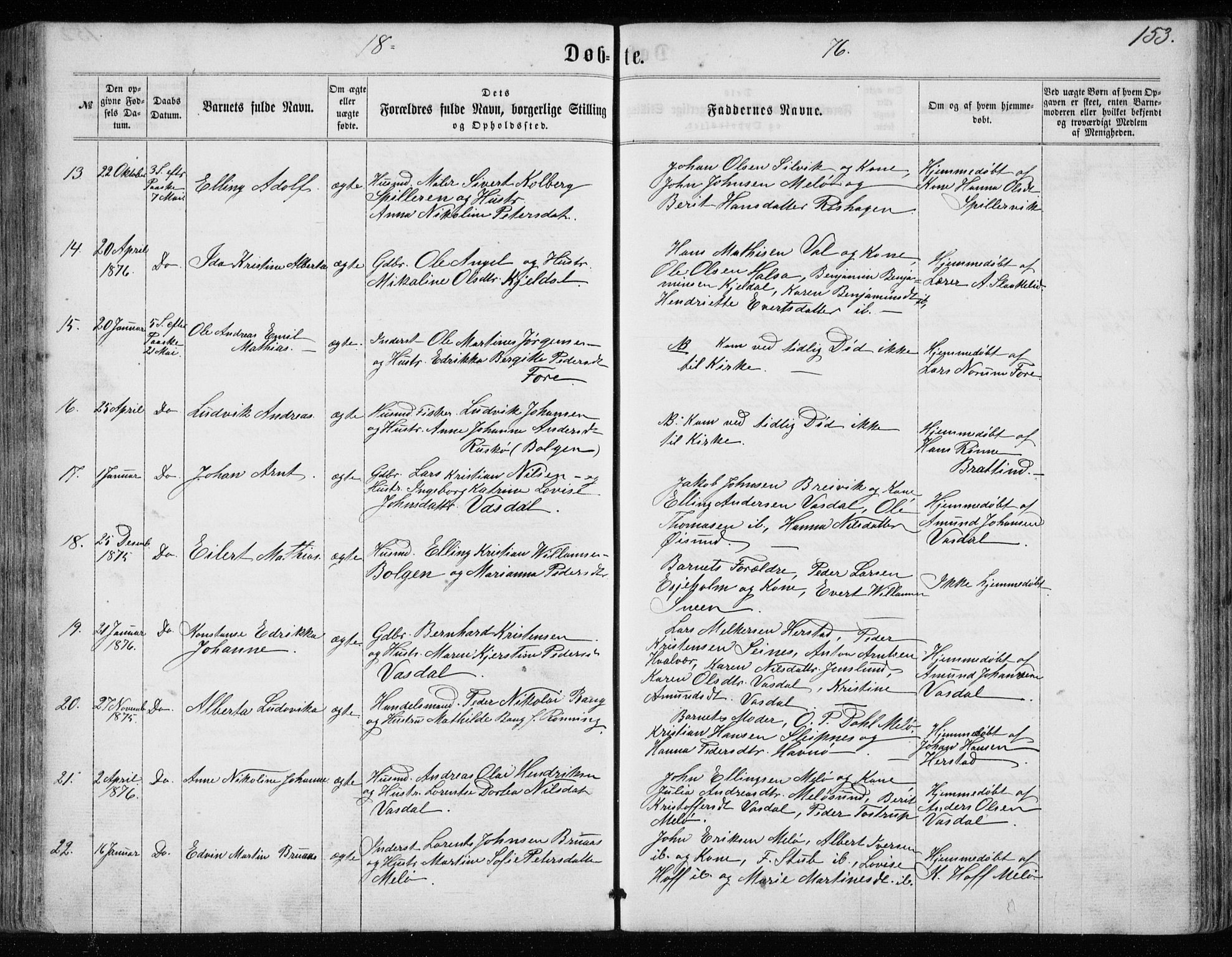 Ministerialprotokoller, klokkerbøker og fødselsregistre - Nordland, SAT/A-1459/843/L0634: Parish register (copy) no. 843C03, 1860-1884, p. 153