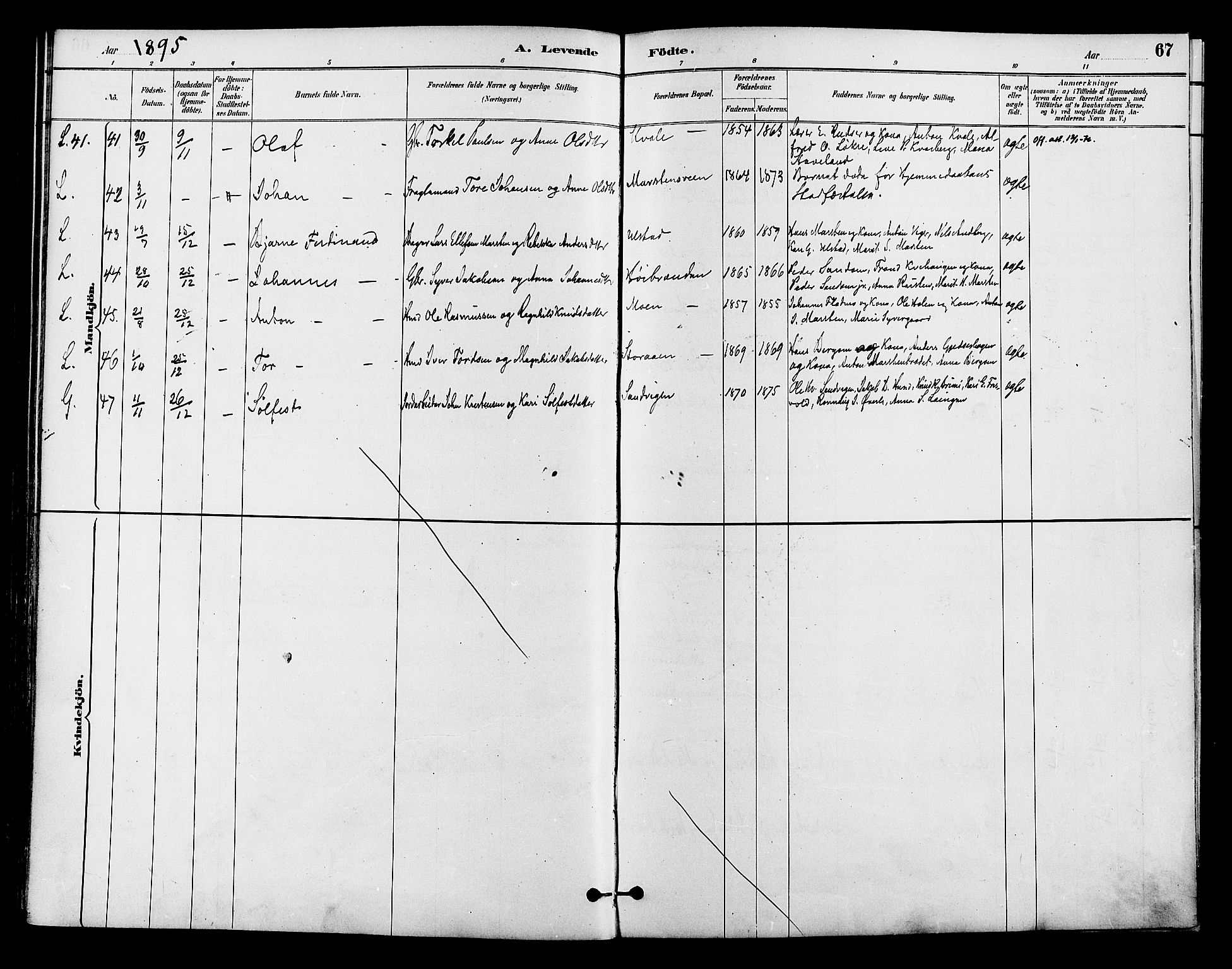 Lom prestekontor, SAH/PREST-070/K/L0008: Parish register (official) no. 8, 1885-1898, p. 67