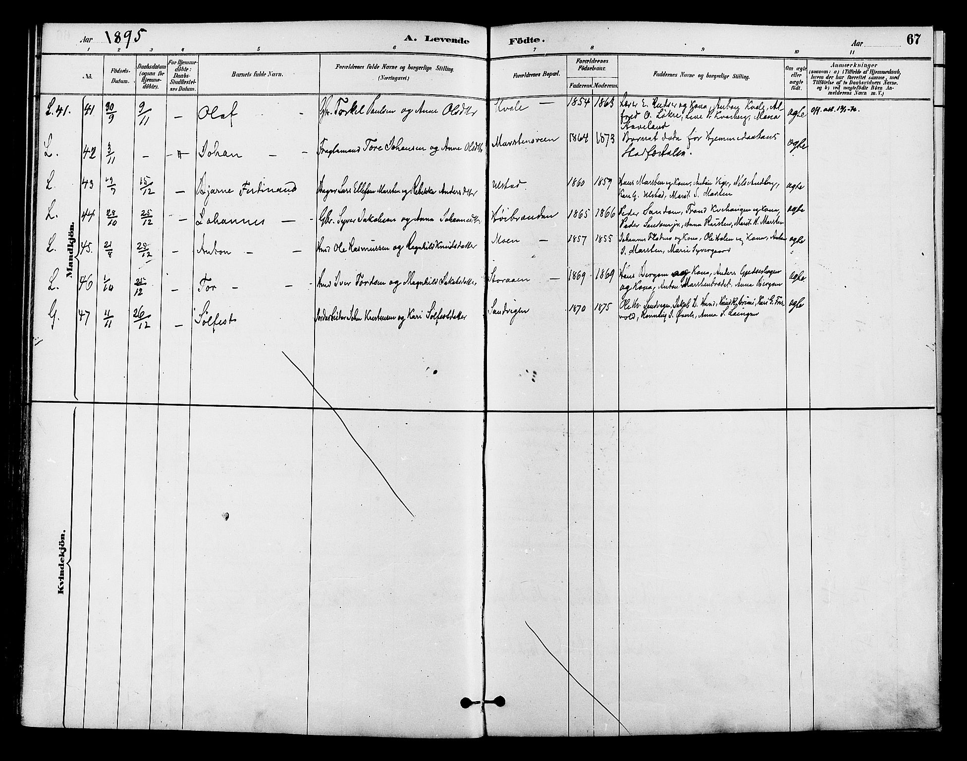 Lom prestekontor, AV/SAH-PREST-070/K/L0008: Parish register (official) no. 8, 1885-1898, p. 67