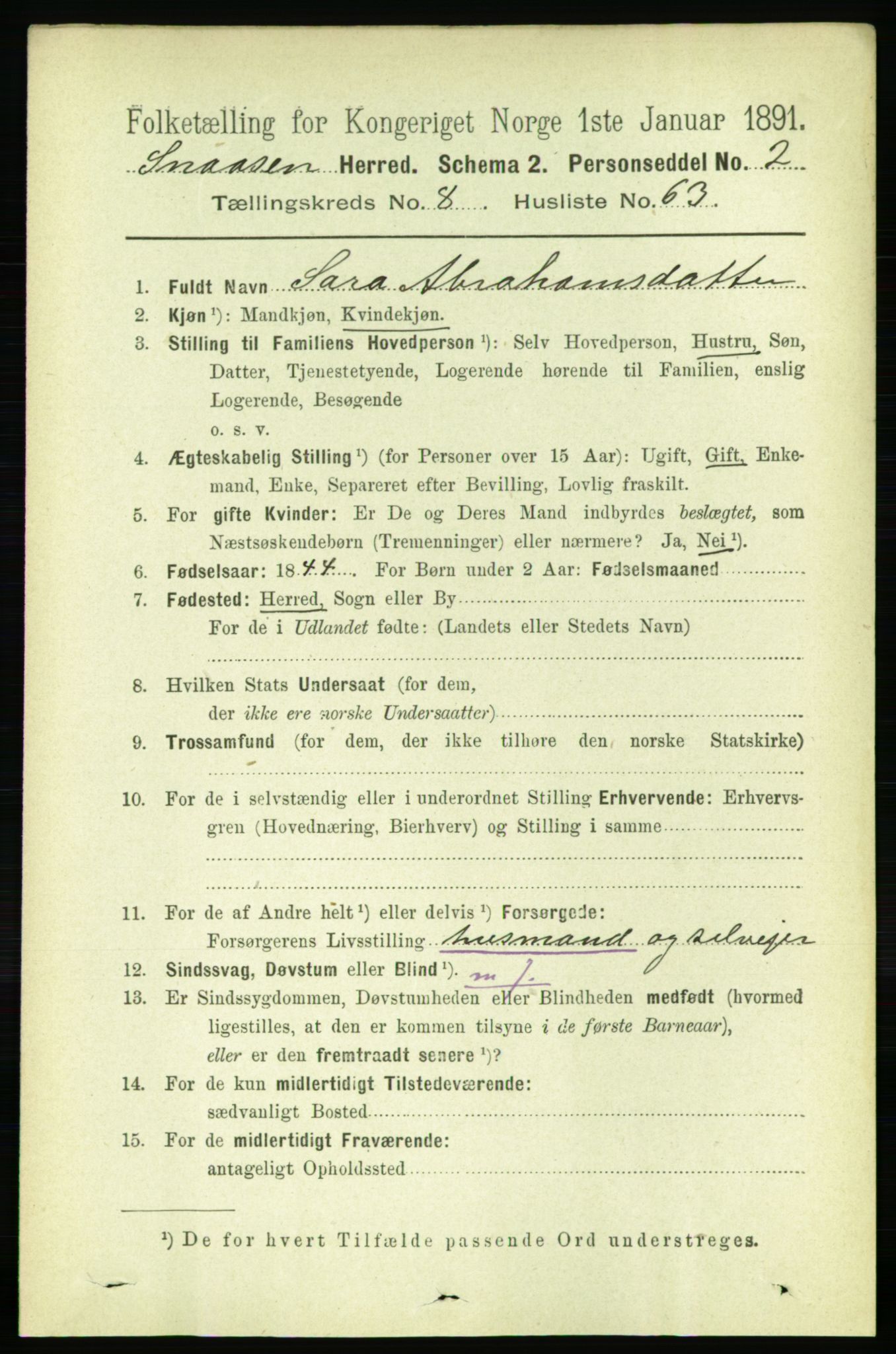 RA, 1891 census for 1736 Snåsa, 1891, p. 3058