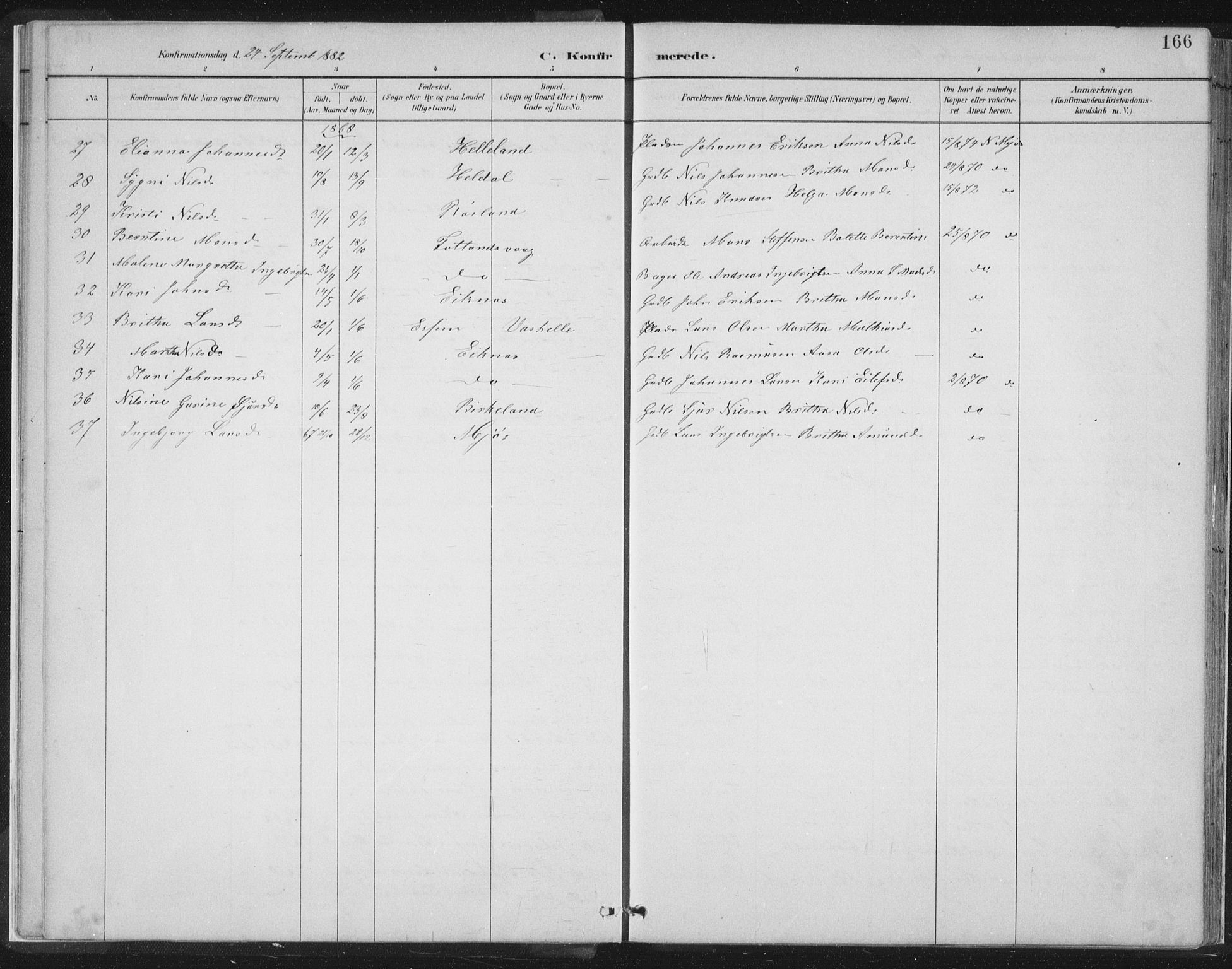 Hosanger sokneprestembete, AV/SAB-A-75801/H/Hab: Parish register (copy) no. A 3 II, 1882-1903, p. 166