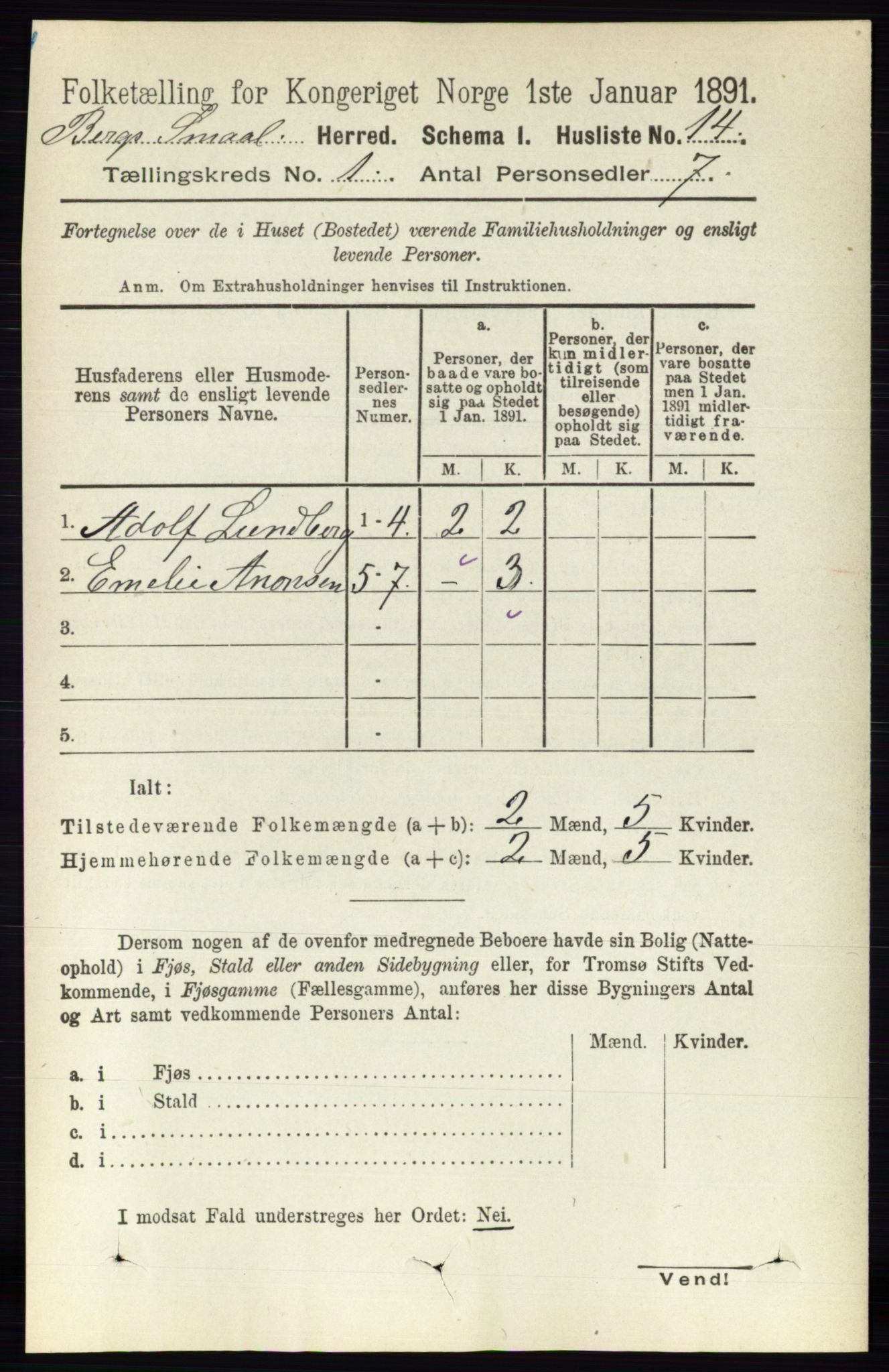 RA, 1891 census for 0116 Berg, 1891, p. 41