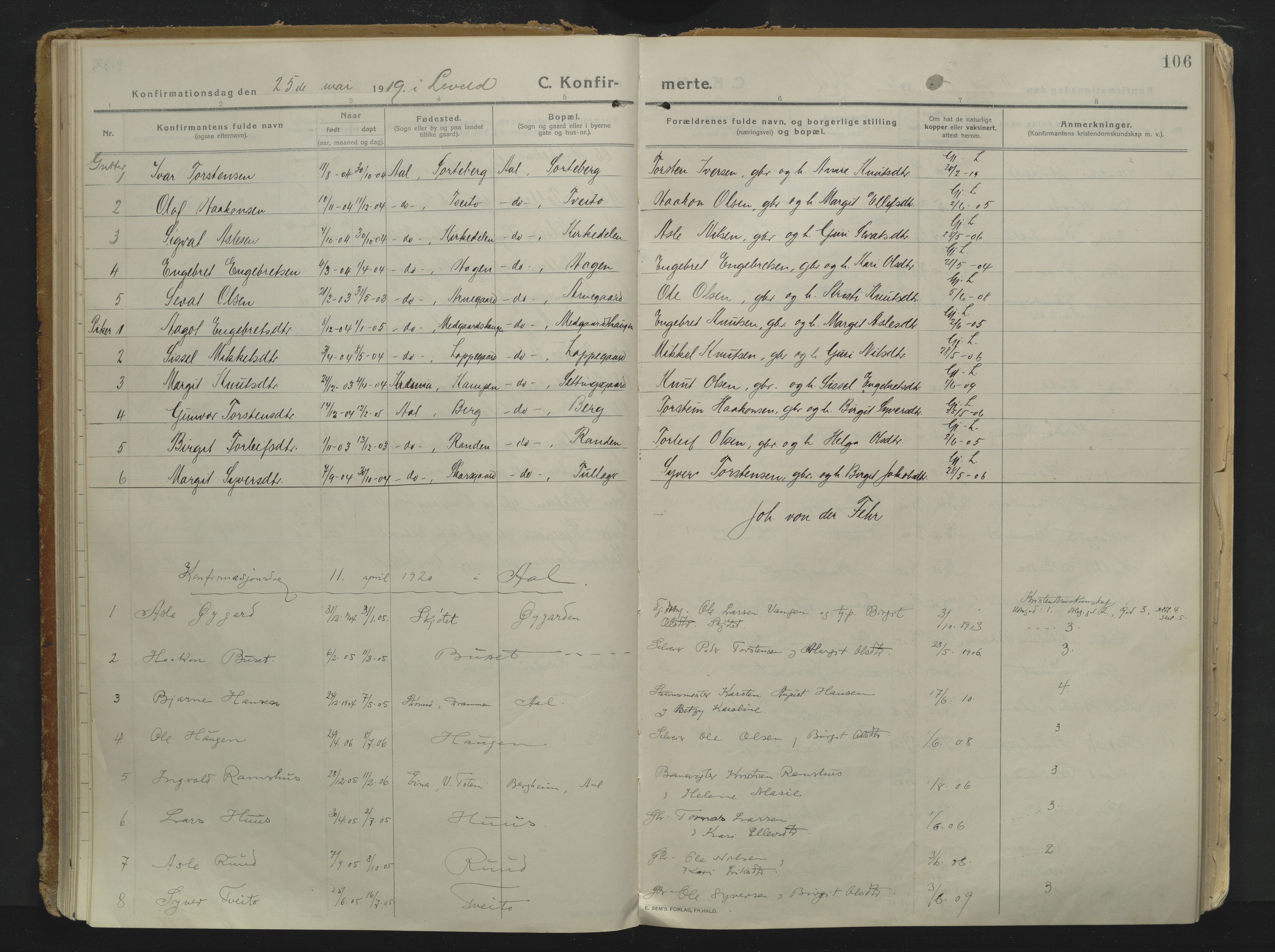 Ål kirkebøker, AV/SAKO-A-249/F/Fa/L0010: Parish register (official) no. I 10, 1915-1934, p. 106