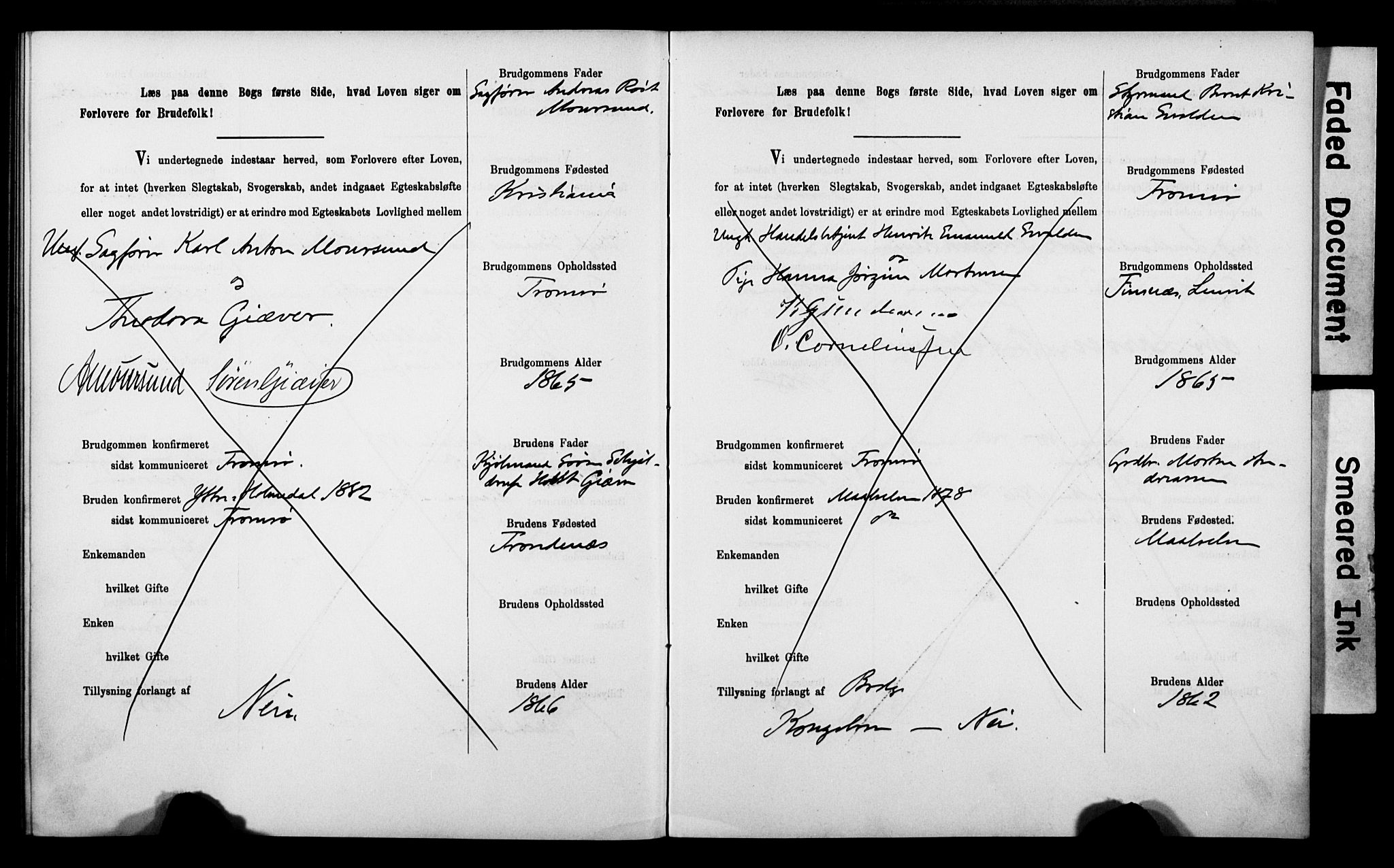 Tromsø sokneprestkontor/stiftsprosti/domprosti, AV/SATØ-S-1343/H/Hc/L0099/0001: Banns register no. 99.1, 1886-1892