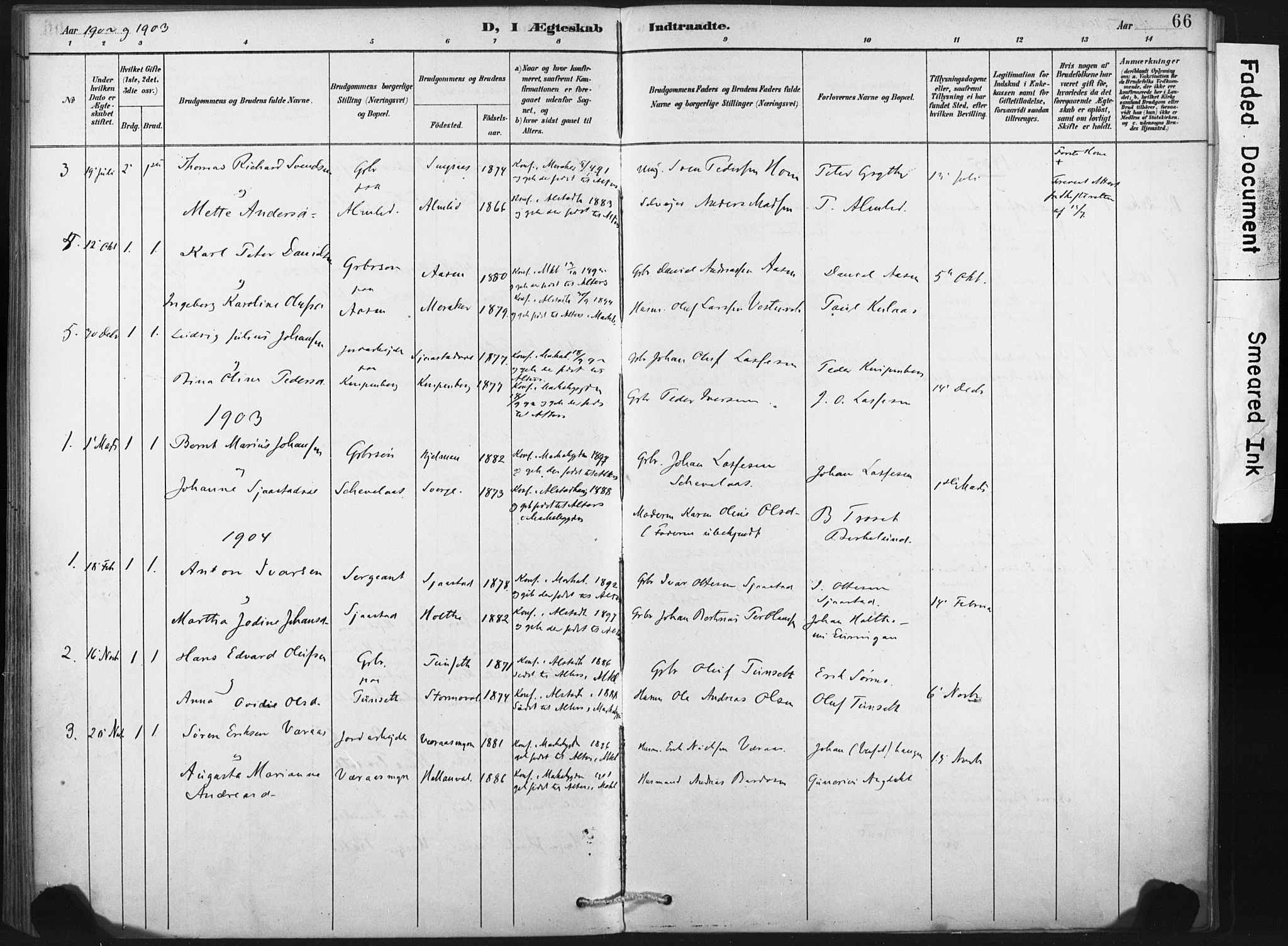 Ministerialprotokoller, klokkerbøker og fødselsregistre - Nord-Trøndelag, SAT/A-1458/718/L0175: Parish register (official) no. 718A01, 1890-1923, p. 66