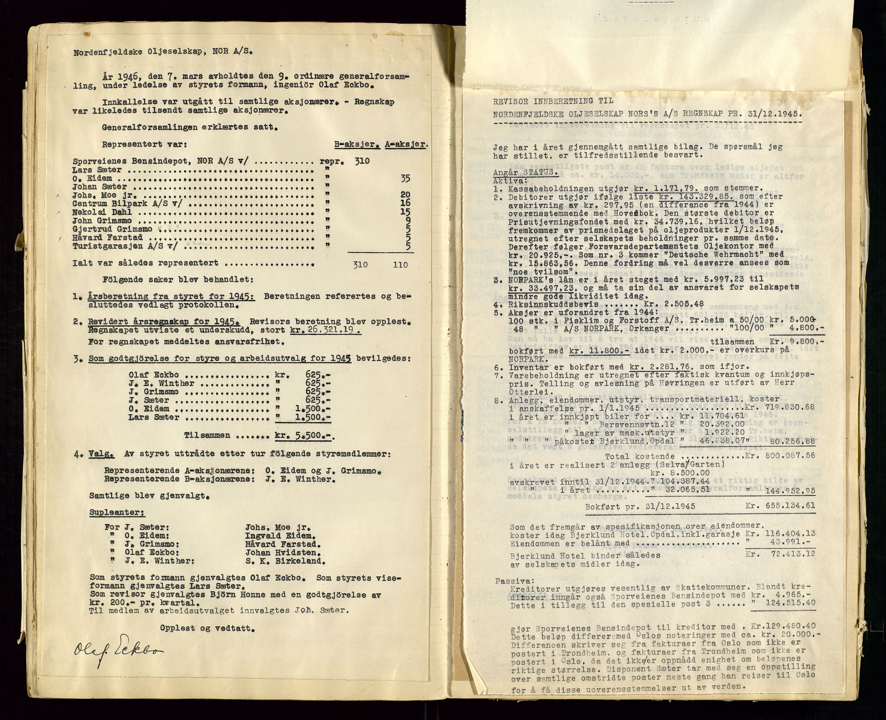 PA 1519 - Nordenfjeldske Oljeselskap, NOR A/S, AV/SAST-A-101924/A/L0001: Styreprotokoll, 1937-1962, p. 61