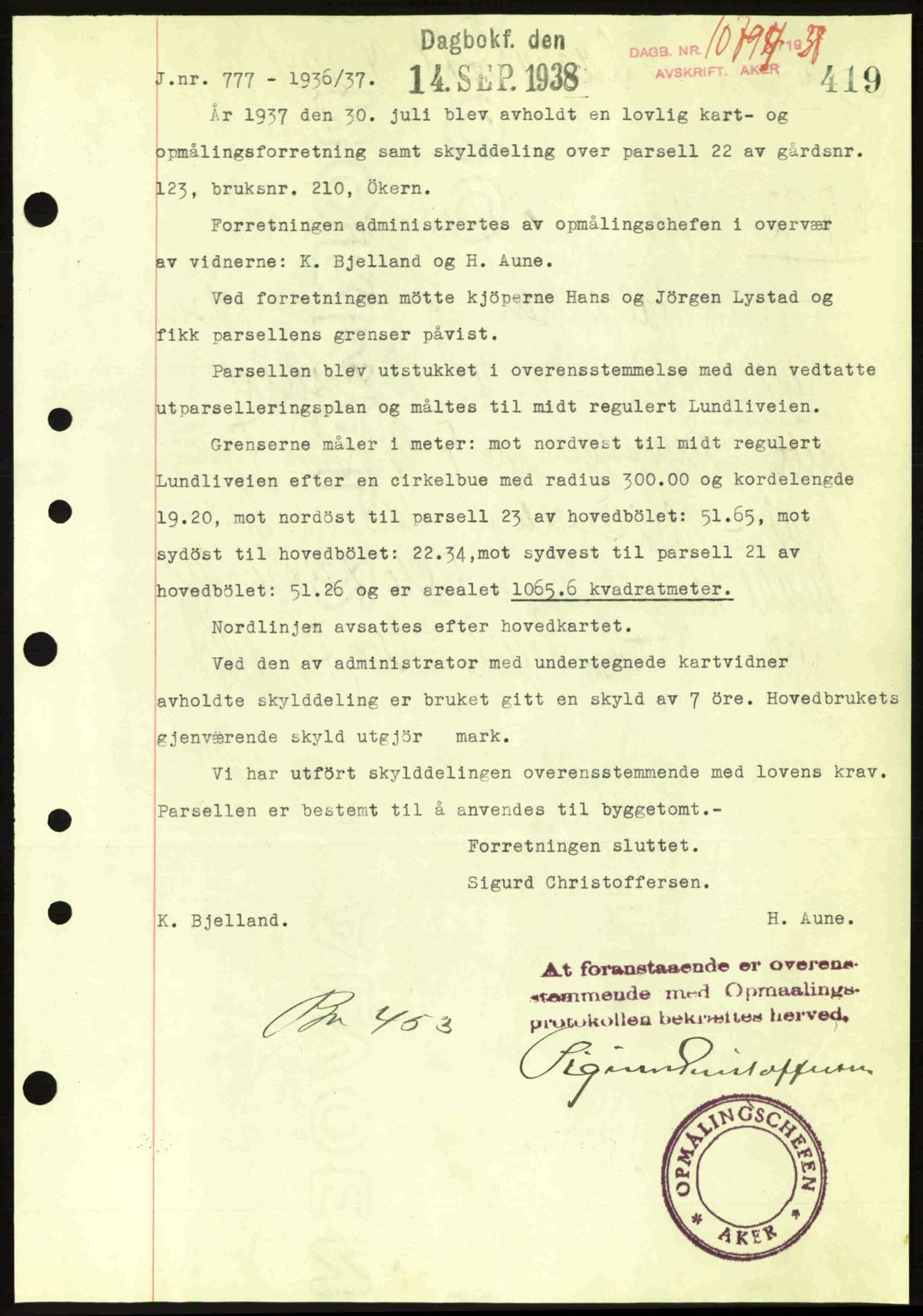 Aker herredsskriveri, SAO/A-10896/G/Gb/Gba/Gbab/L0025: Mortgage book no. A154-155, 1938-1938, Diary no: : 10794/1938