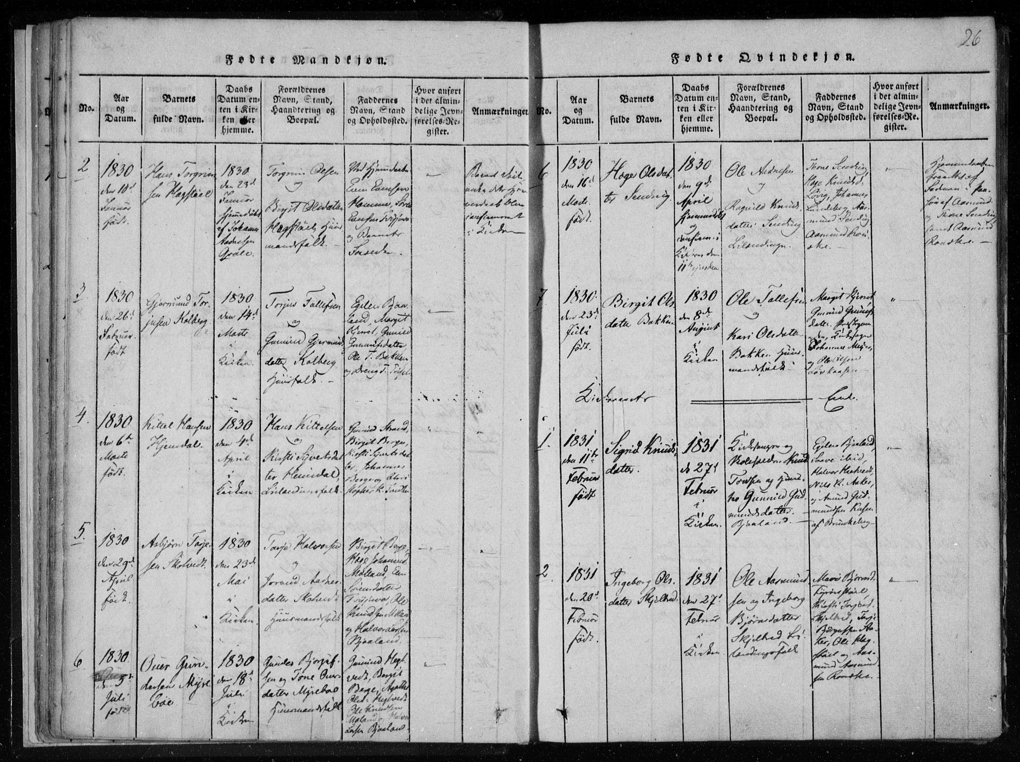 Lårdal kirkebøker, SAKO/A-284/F/Fa/L0005: Parish register (official) no. I 5, 1815-1860, p. 26