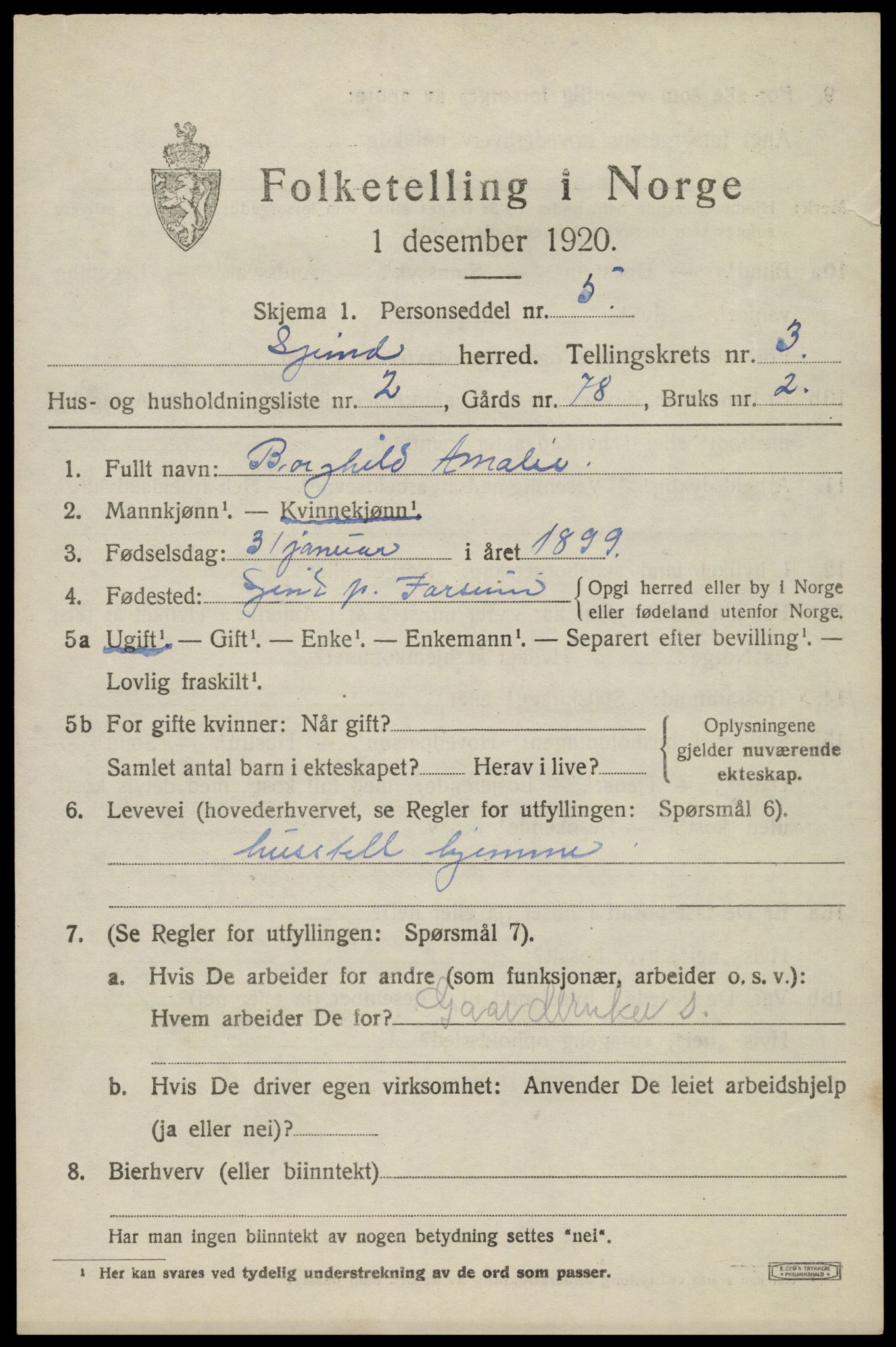 SAK, 1920 census for Spind, 1920, p. 1653