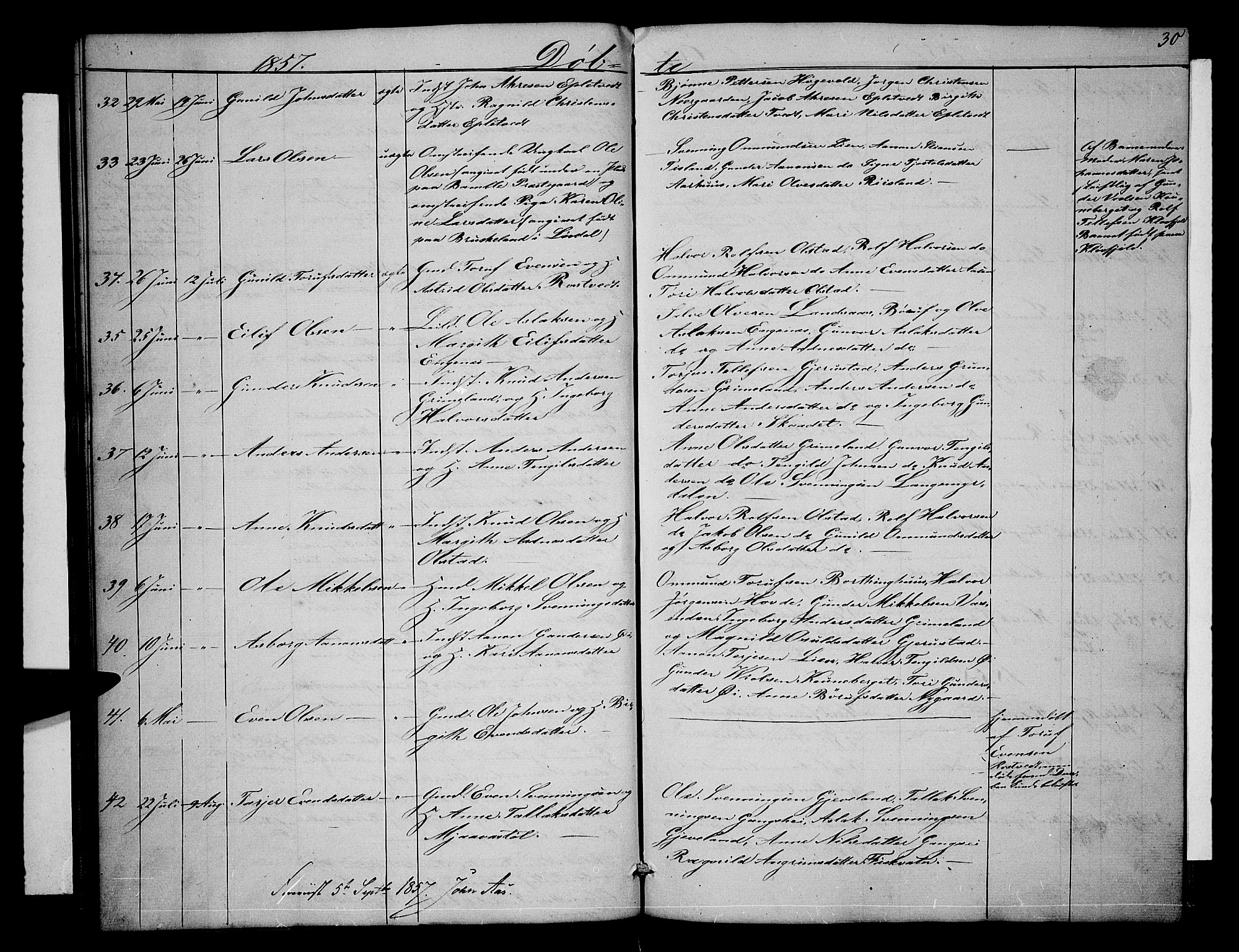 Åmli sokneprestkontor, AV/SAK-1111-0050/F/Fb/Fbc/L0002: Parish register (copy) no. B 2, 1850-1867, p. 30