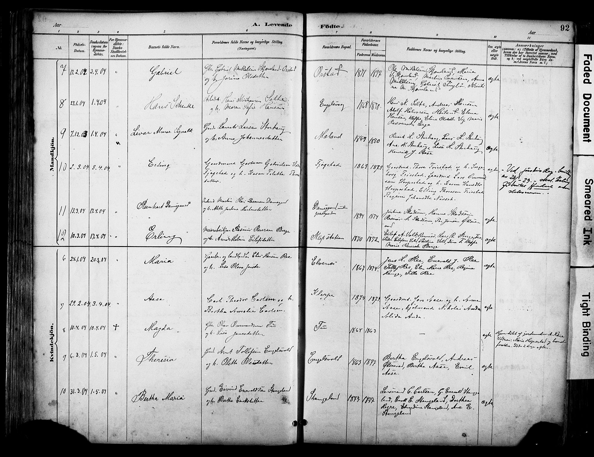 Klepp sokneprestkontor, AV/SAST-A-101803/001/3/30BA/L0009: Parish register (official) no. A 7, 1886-1915, p. 92