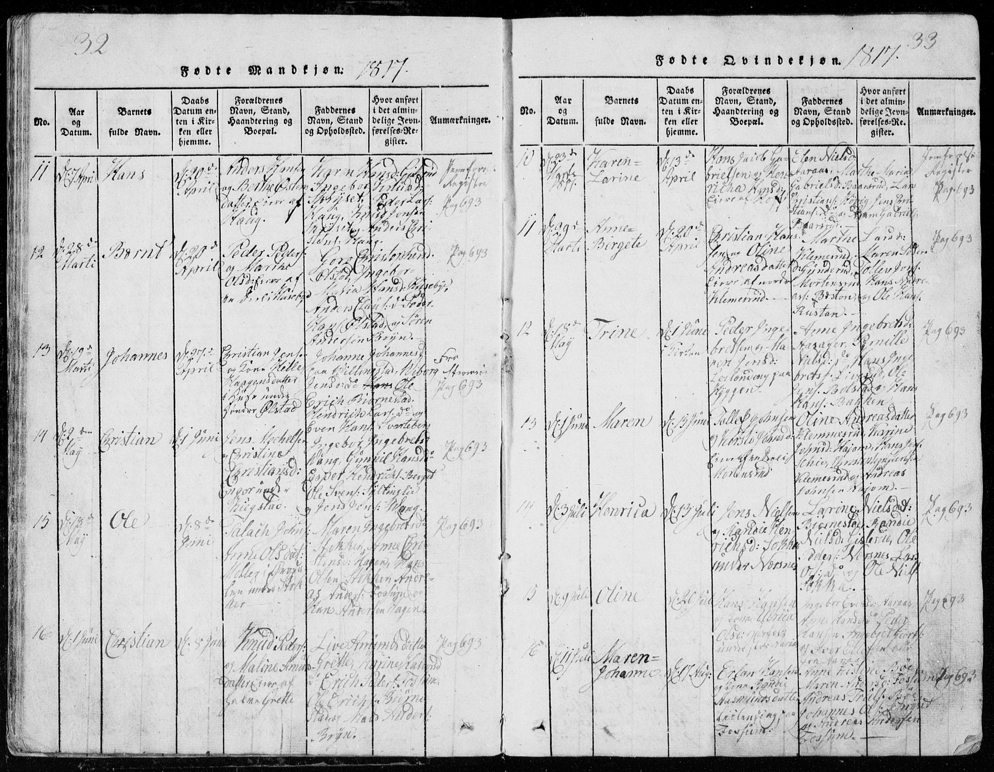 Røyken kirkebøker, AV/SAKO-A-241/G/Ga/L0003: Parish register (copy) no. 3, 1814-1856, p. 32-33