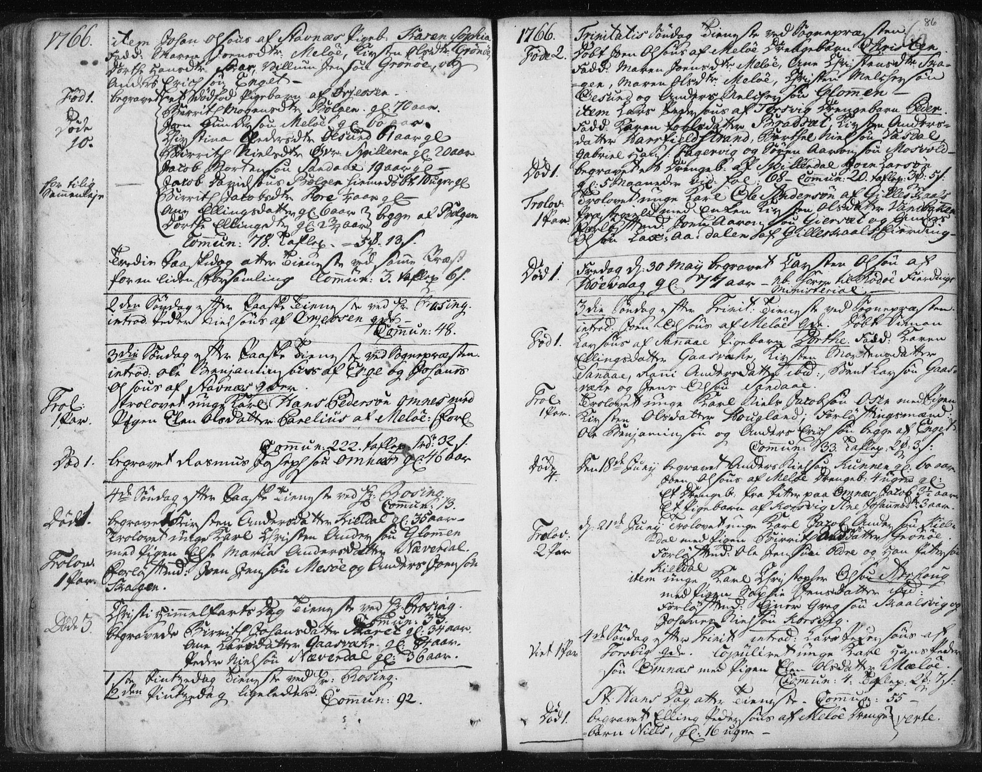Ministerialprotokoller, klokkerbøker og fødselsregistre - Nordland, SAT/A-1459/841/L0587: Parish register (official) no. 841A02 /2, 1760-1776, p. 86