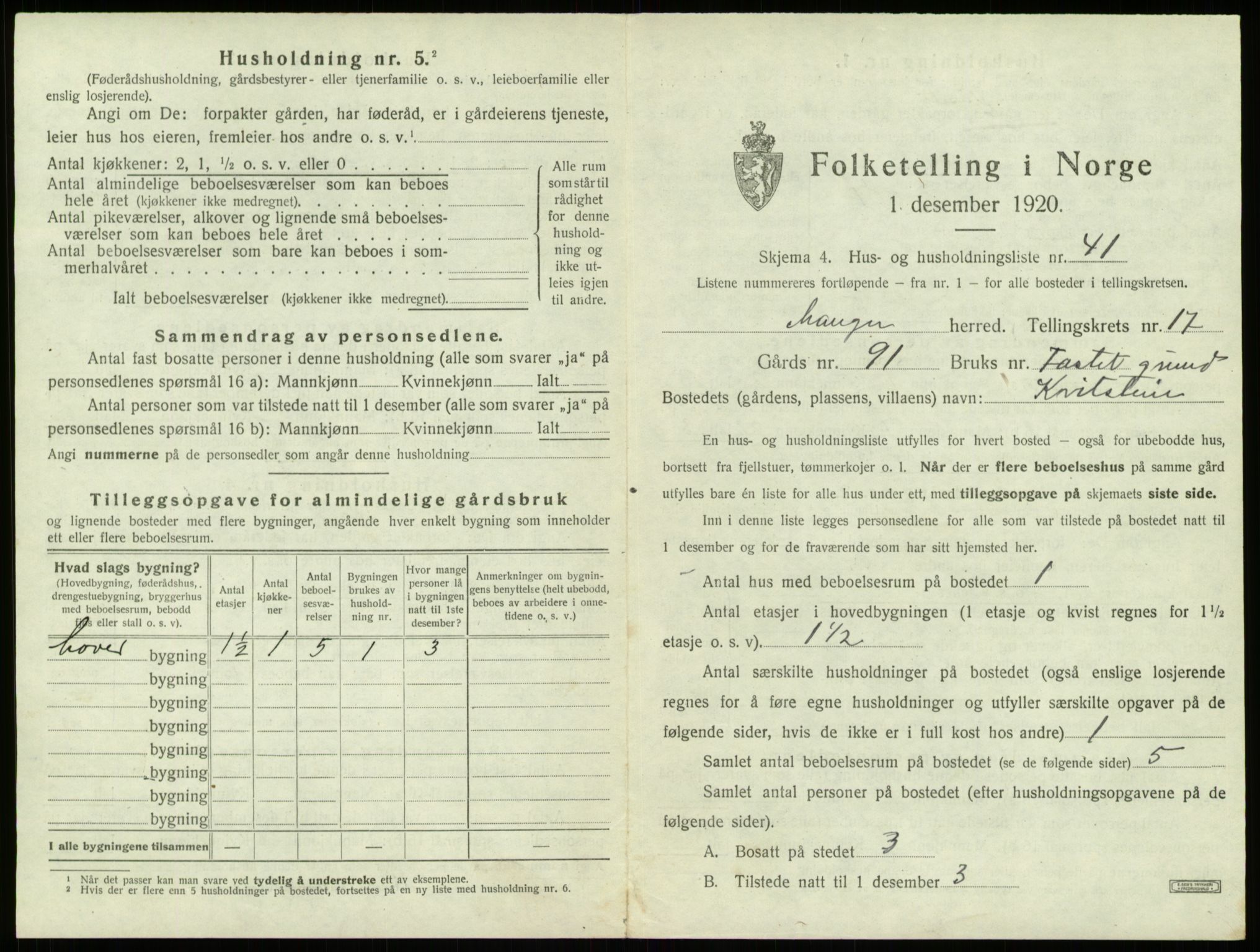 SAB, 1920 census for Manger, 1920, p. 1360