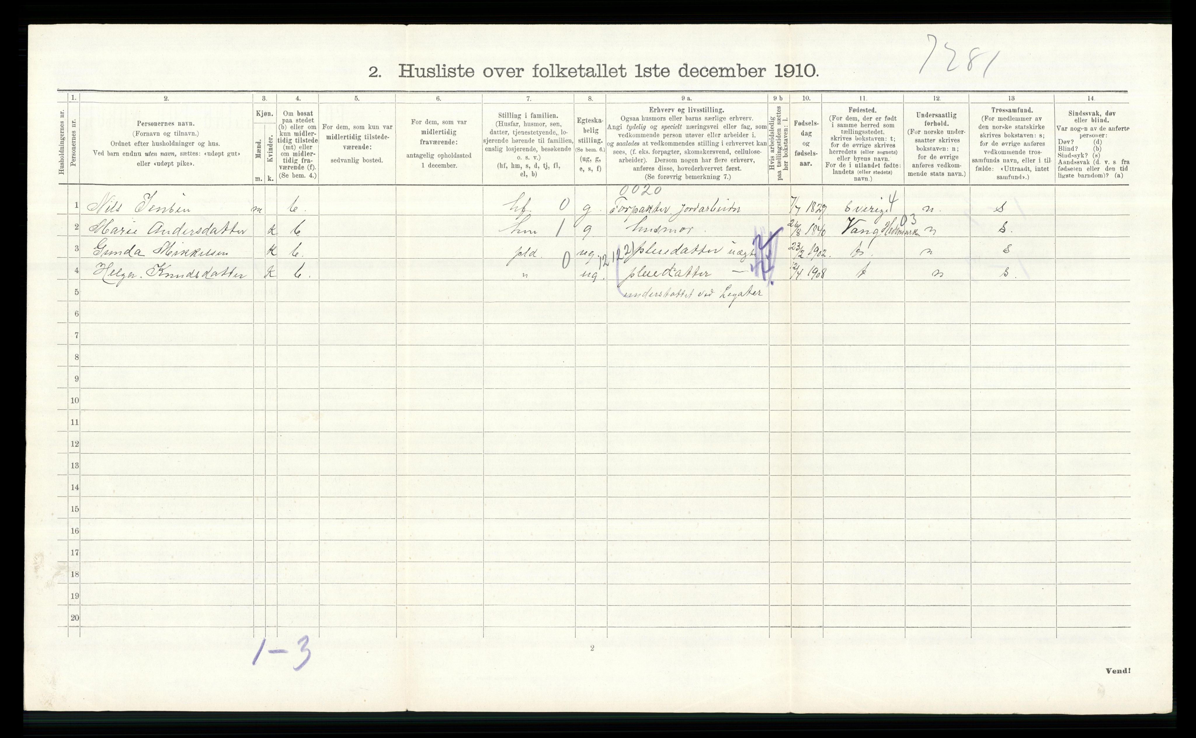 RA, 1910 census for Furnes, 1910, p. 329