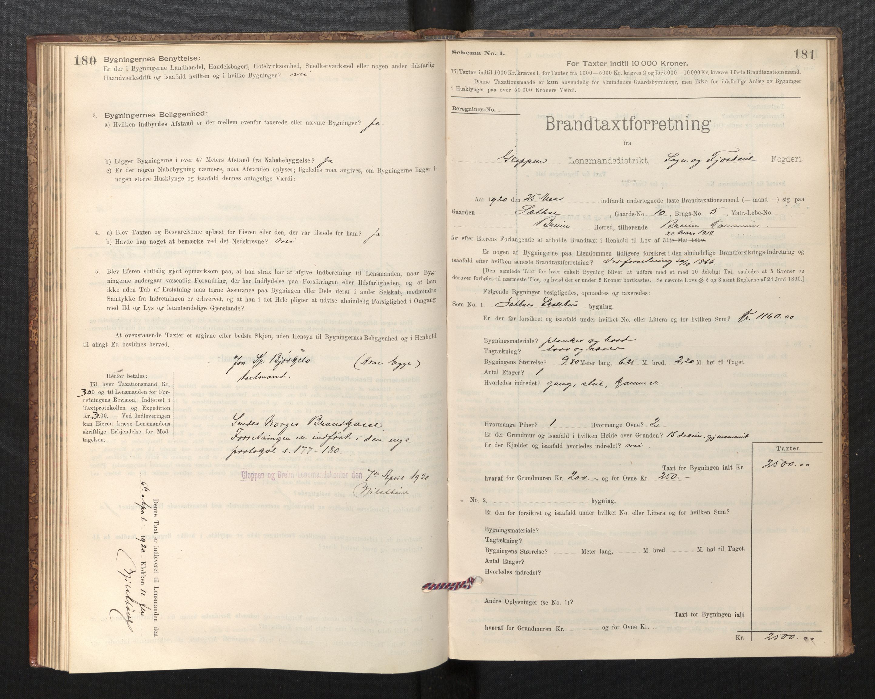 Lensmannen i Gloppen og Breim, AV/SAB-A-27801/0012/L0003: Branntakstprotokoll, skjematakst, 1894-1931, p. 180-181