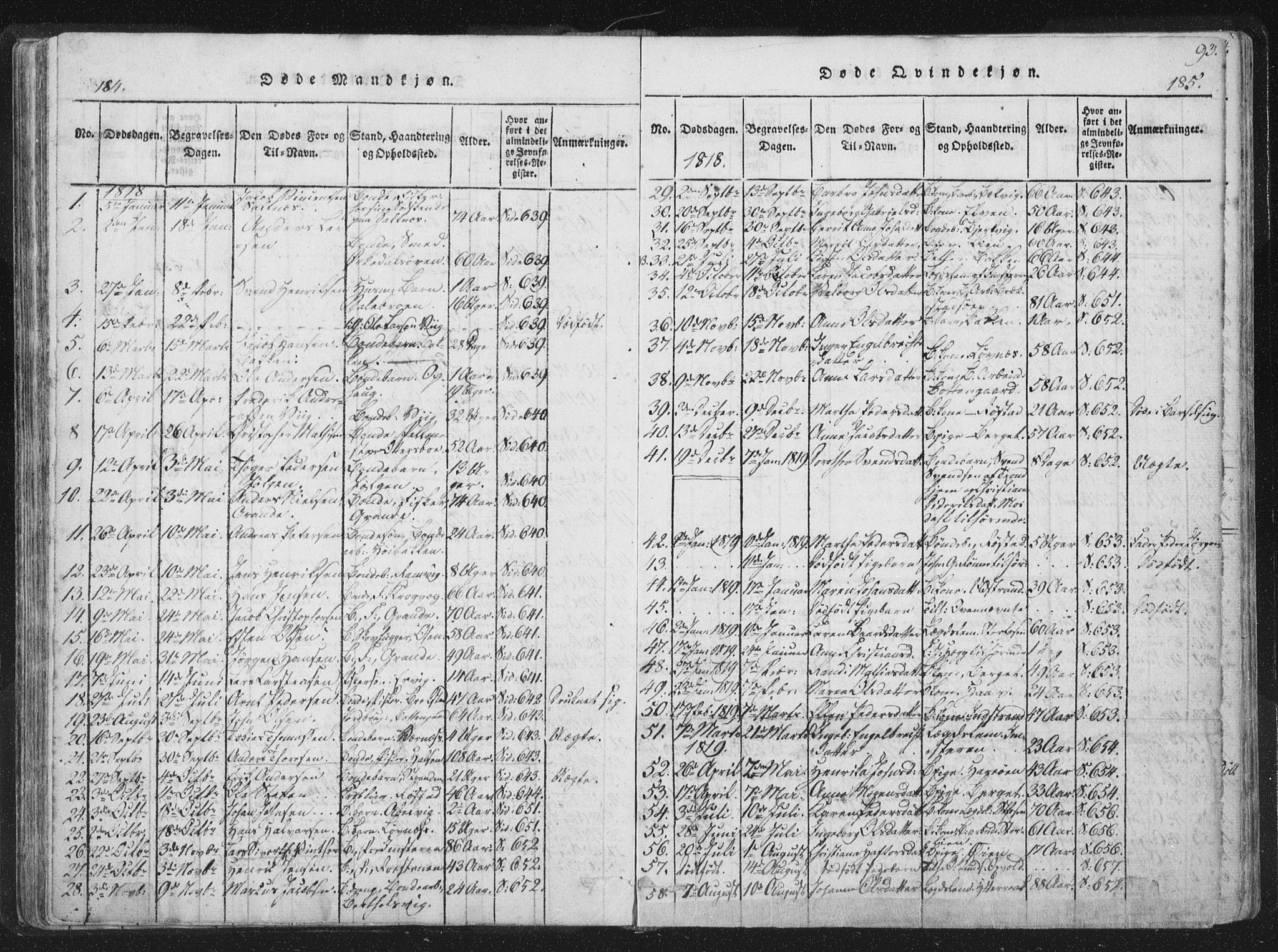 Ministerialprotokoller, klokkerbøker og fødselsregistre - Sør-Trøndelag, SAT/A-1456/659/L0734: Parish register (official) no. 659A04, 1818-1825, p. 184-185