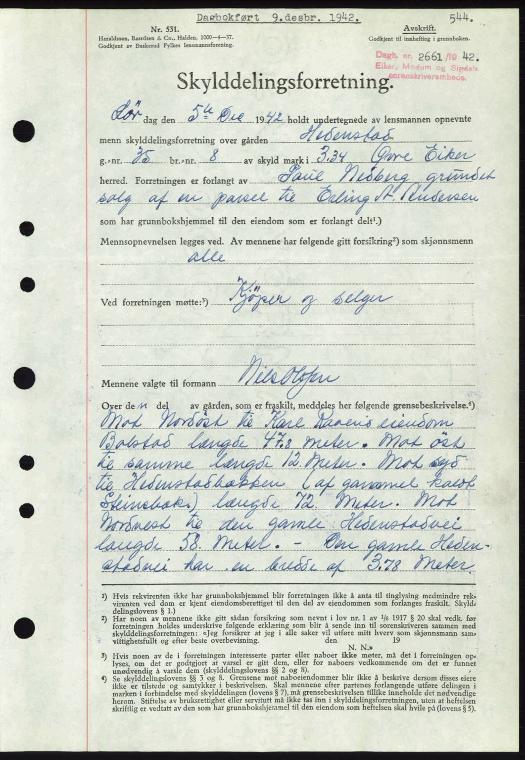 Eiker, Modum og Sigdal sorenskriveri, SAKO/A-123/G/Ga/Gab/L0047: Mortgage book no. A17, 1942-1943, Diary no: : 2661/1942