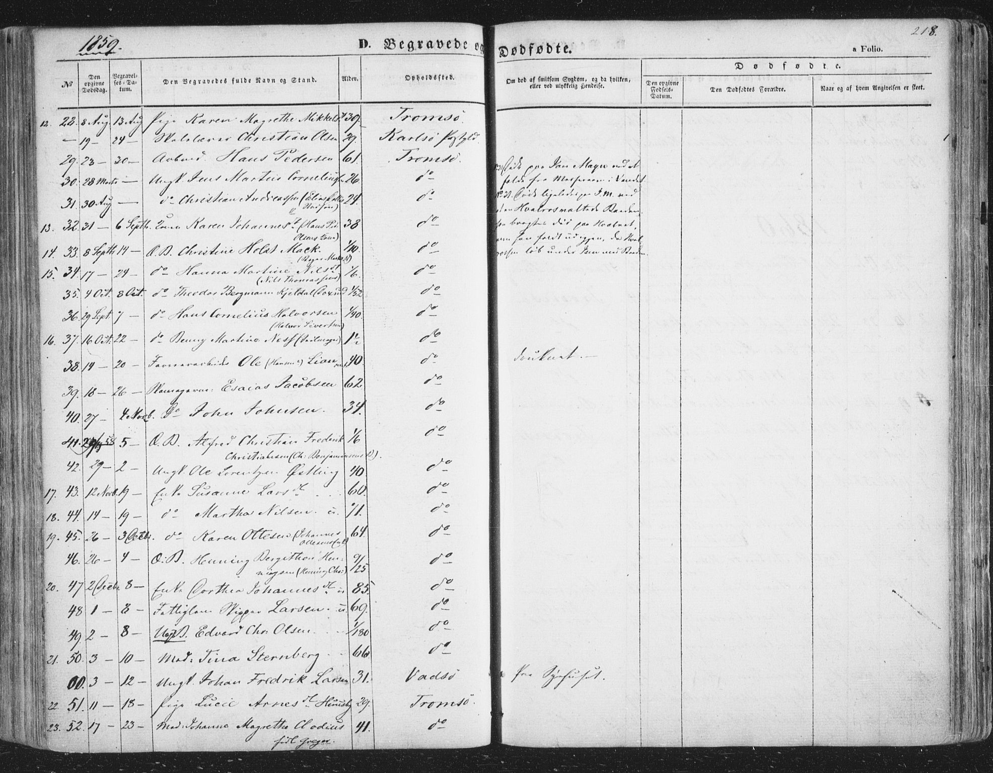 Tromsø sokneprestkontor/stiftsprosti/domprosti, AV/SATØ-S-1343/G/Ga/L0011kirke: Parish register (official) no. 11, 1856-1865, p. 218
