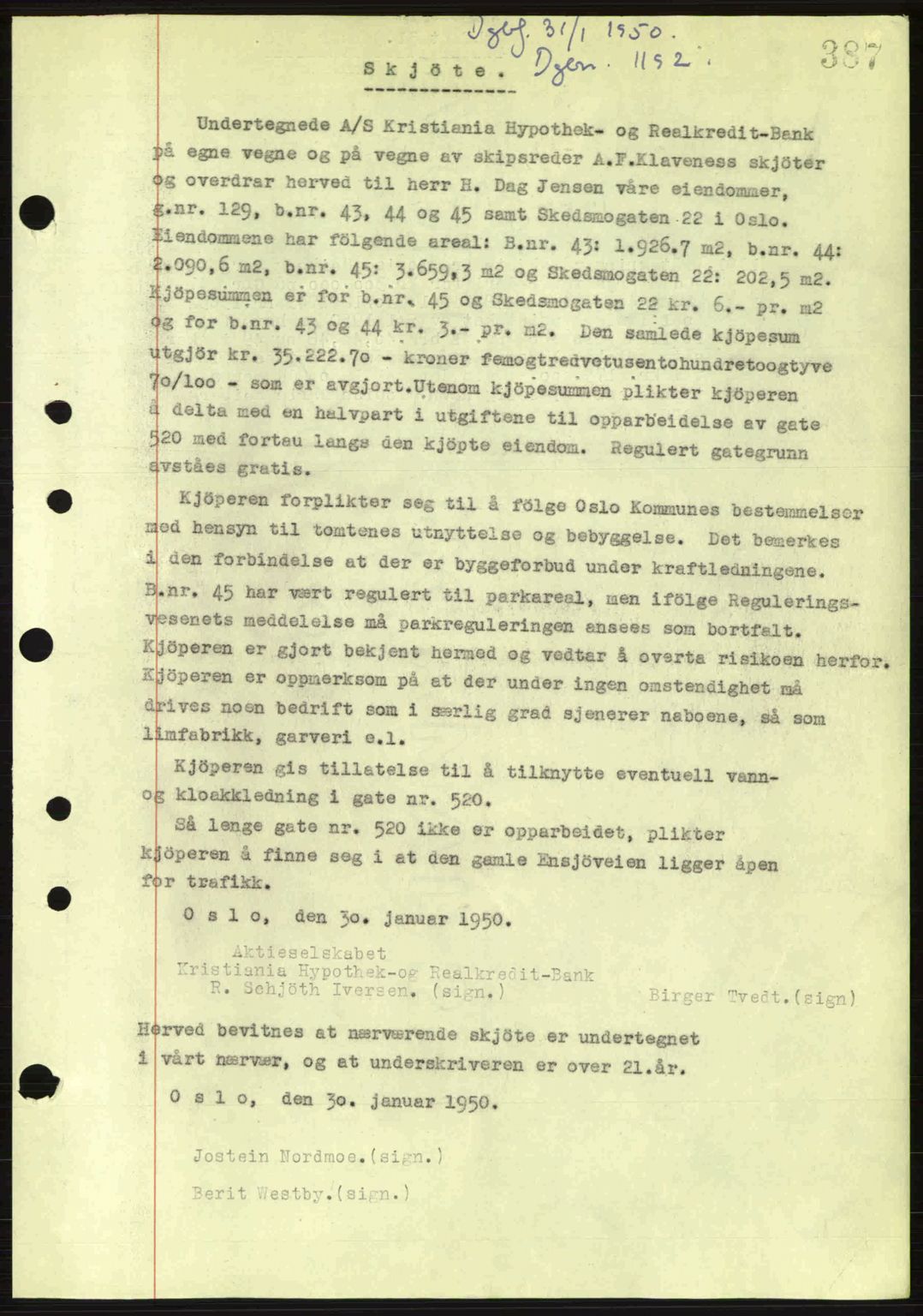 Oslo byskriverembete, AV/SAO-A-10227/G/Gb/Gbd/Gbda/L0017: Mortgage book no. A215, 1949-1950, Diary no: : 1192/1950
