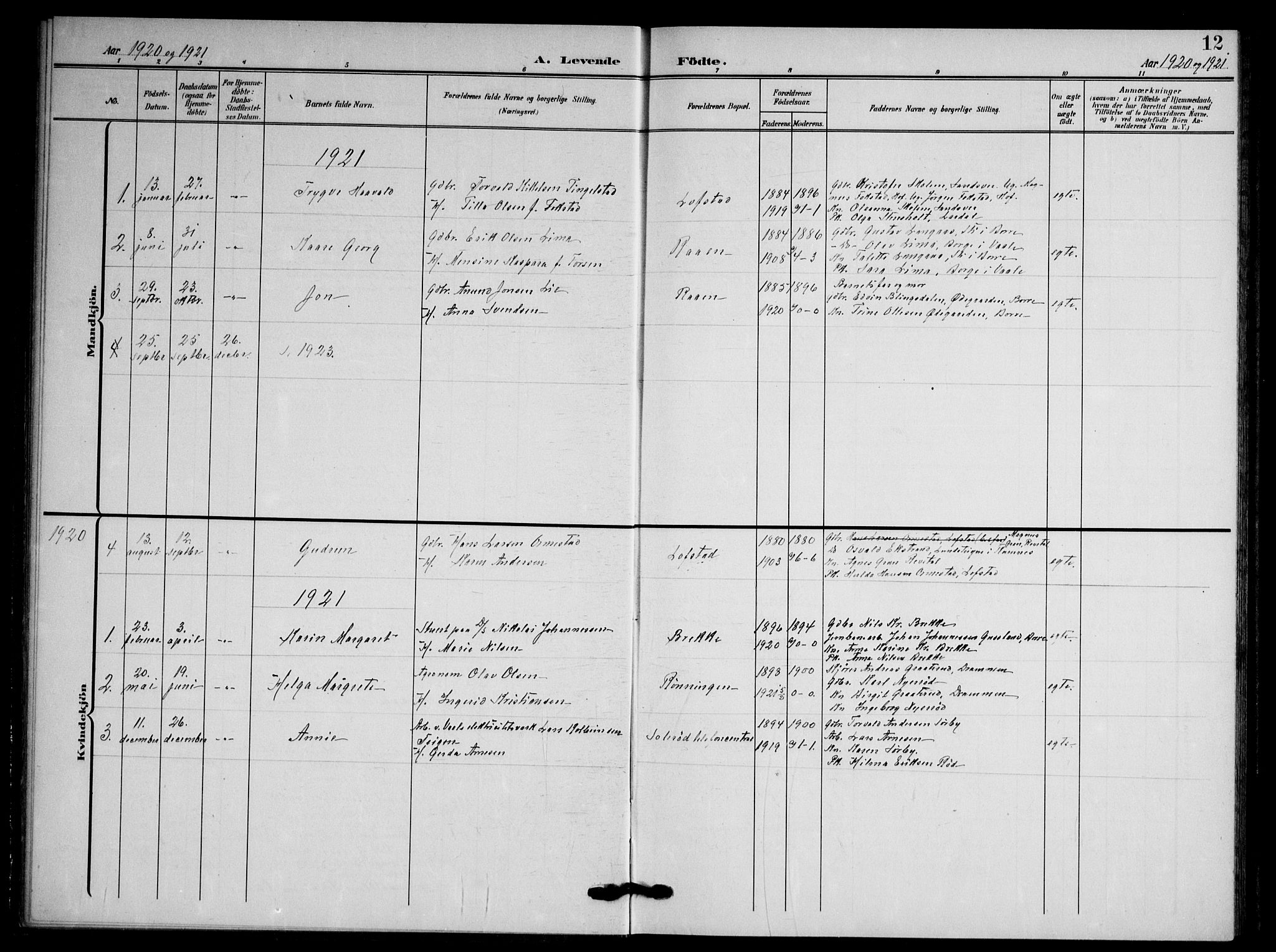 Våle kirkebøker, AV/SAKO-A-334/F/Fb/L0003: Parish register (official) no. II 3, 1907-1936, p. 12