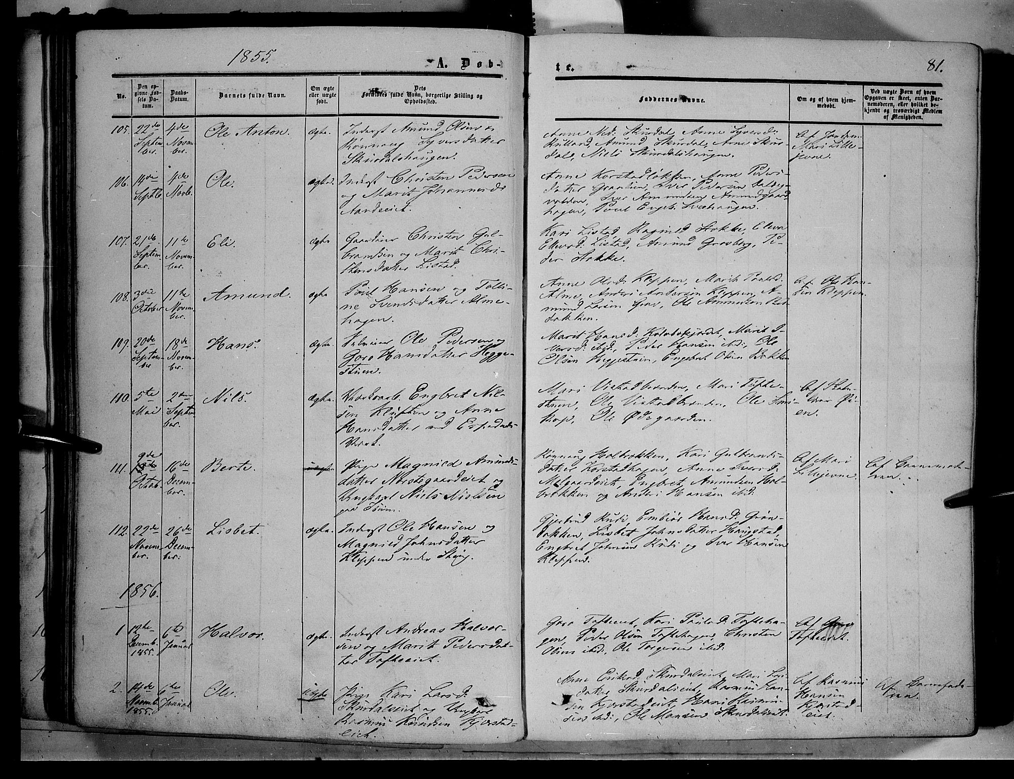 Sør-Fron prestekontor, SAH/PREST-010/H/Ha/Haa/L0001: Parish register (official) no. 1, 1849-1863, p. 81
