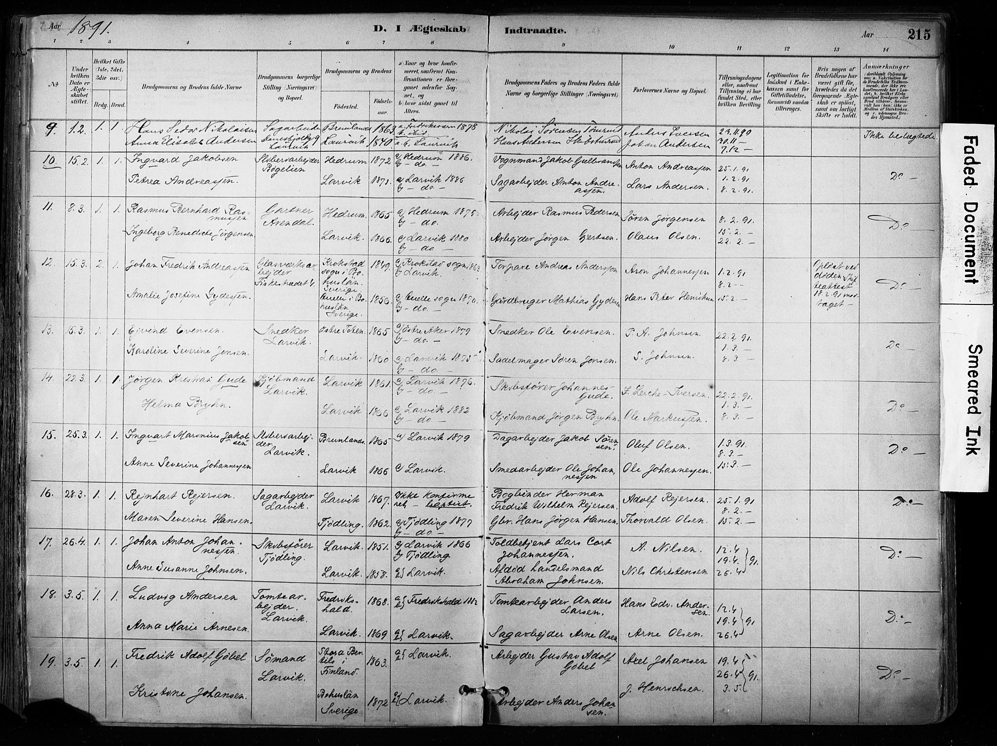 Larvik kirkebøker, AV/SAKO-A-352/F/Fa/L0008: Parish register (official) no. I 8, 1884-1902, p. 215