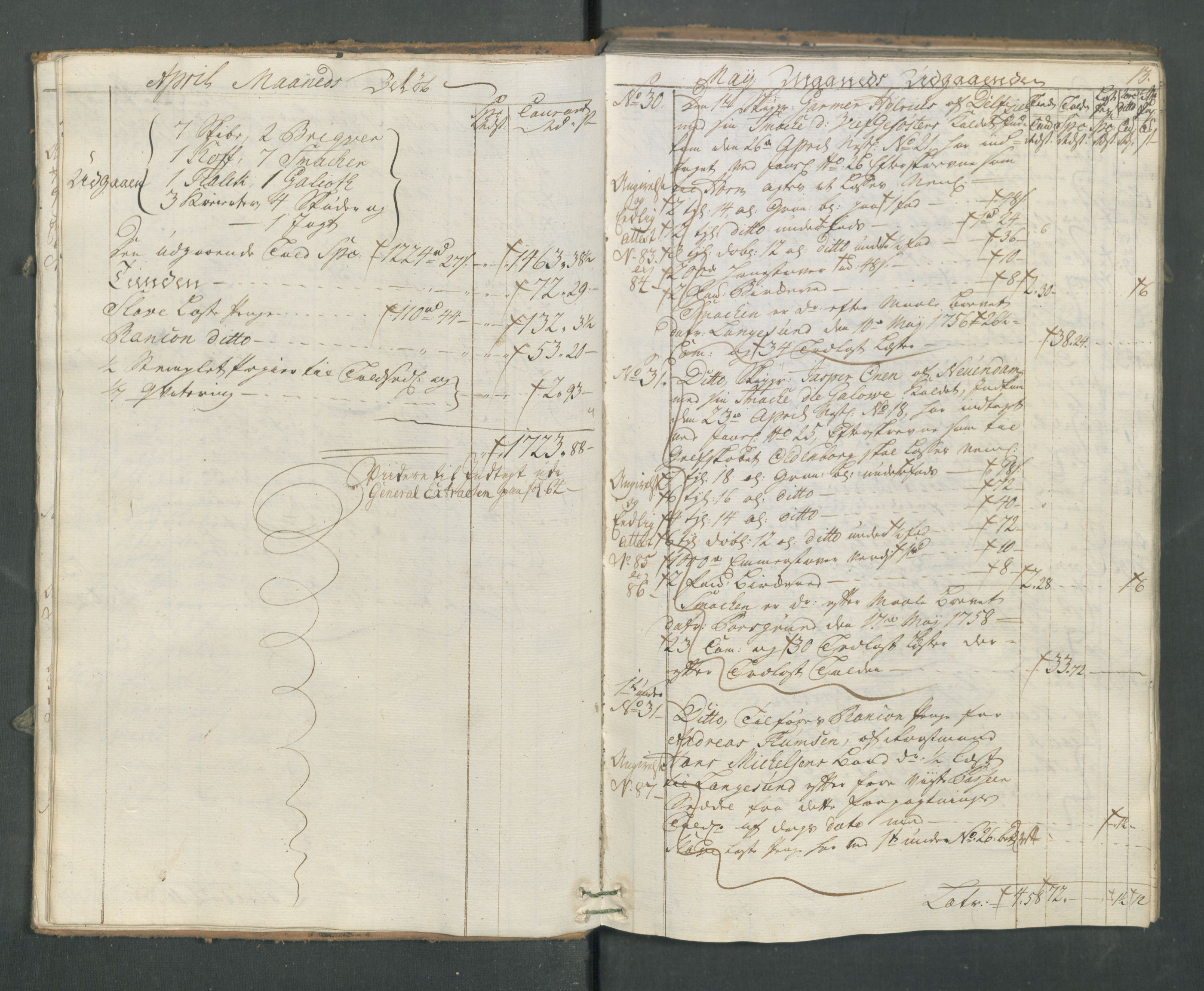 Generaltollkammeret, tollregnskaper, AV/RA-EA-5490/R13/L0033/0001: Tollregnskaper Kragerø / Utgående hovedtollbok, 1762, p. 12b-13a