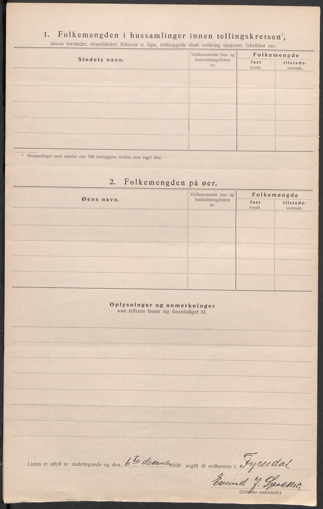 SAKO, 1920 census for Fyresdal, 1920, p. 10