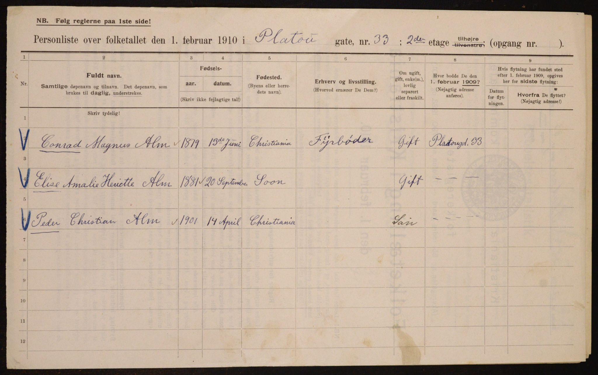 OBA, Municipal Census 1910 for Kristiania, 1910, p. 77600