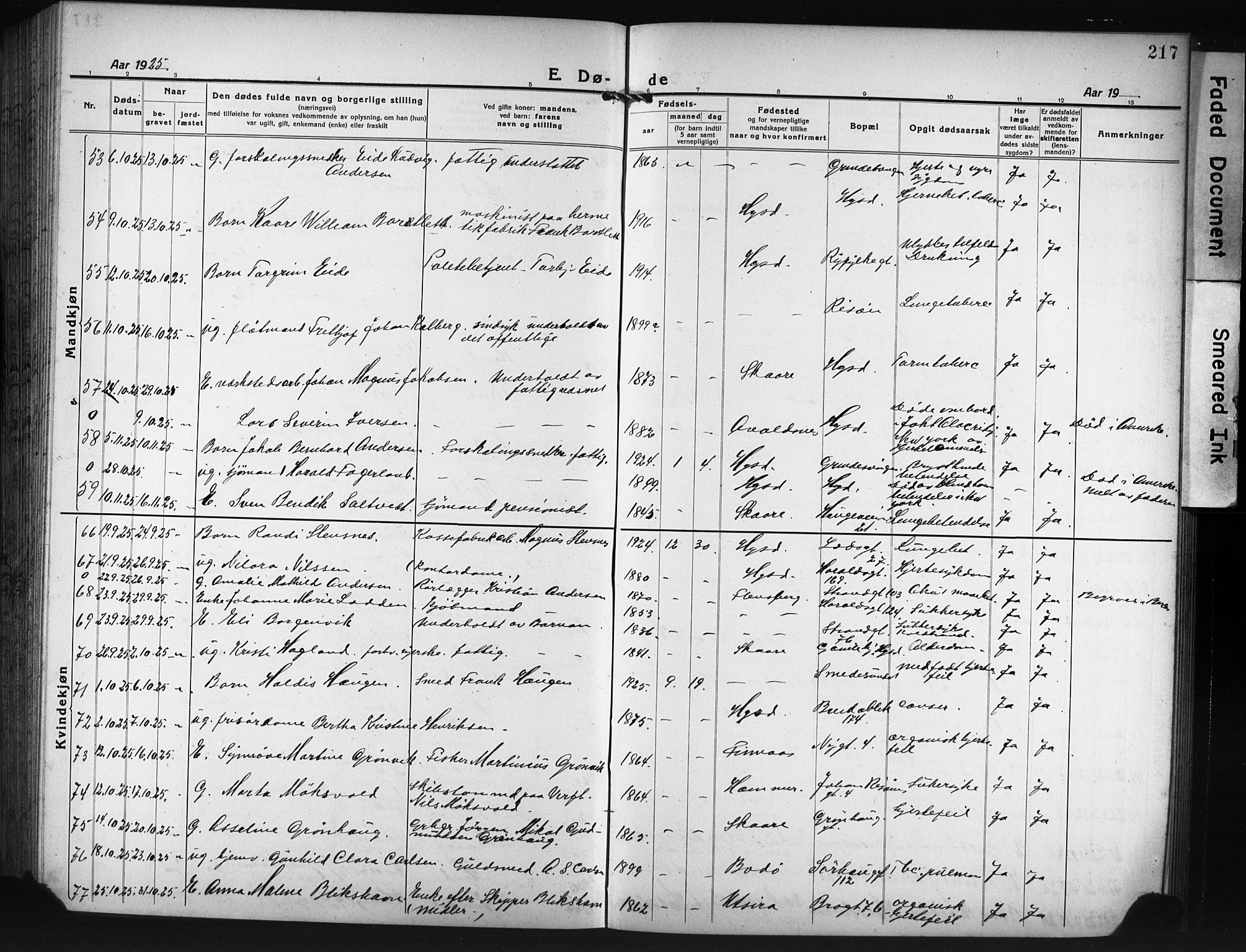 Haugesund sokneprestkontor, AV/SAST-A -101863/H/Ha/Hab/L0010: Parish register (copy) no. B 10, 1920-1931, p. 217