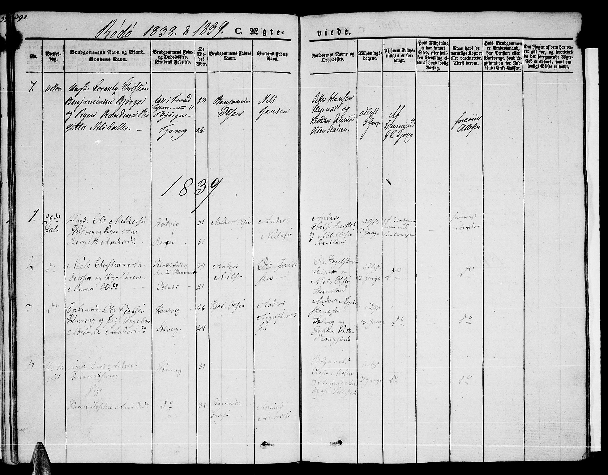 Ministerialprotokoller, klokkerbøker og fødselsregistre - Nordland, SAT/A-1459/841/L0600: Parish register (official) no. 841A07 /1, 1825-1844, p. 392
