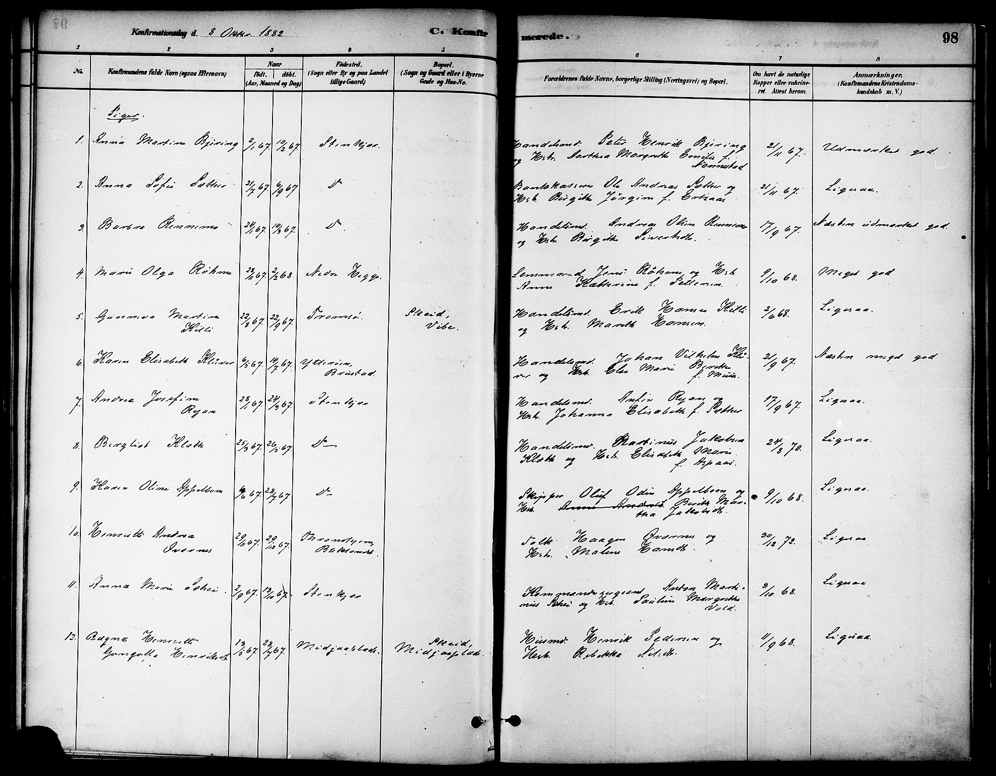 Ministerialprotokoller, klokkerbøker og fødselsregistre - Nord-Trøndelag, AV/SAT-A-1458/739/L0371: Parish register (official) no. 739A03, 1881-1895, p. 98