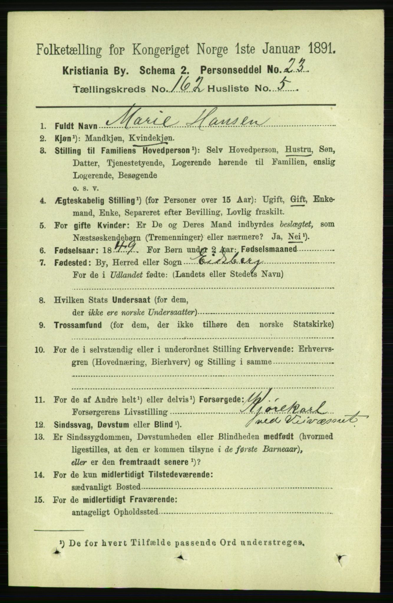 RA, 1891 census for 0301 Kristiania, 1891, p. 92833