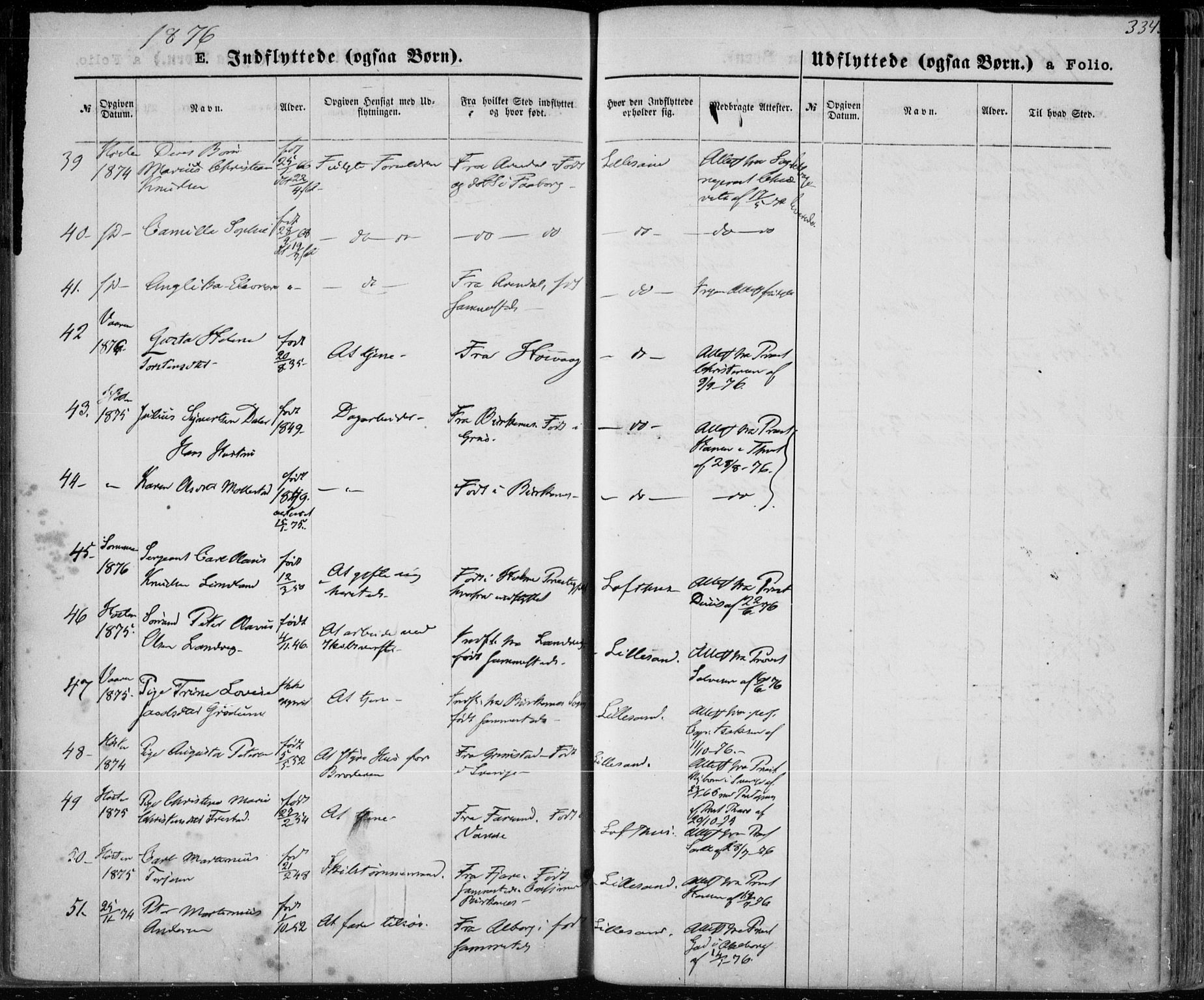 Vestre Moland sokneprestkontor, AV/SAK-1111-0046/F/Fa/Fab/L0008: Parish register (official) no. A 8, 1873-1883, p. 334