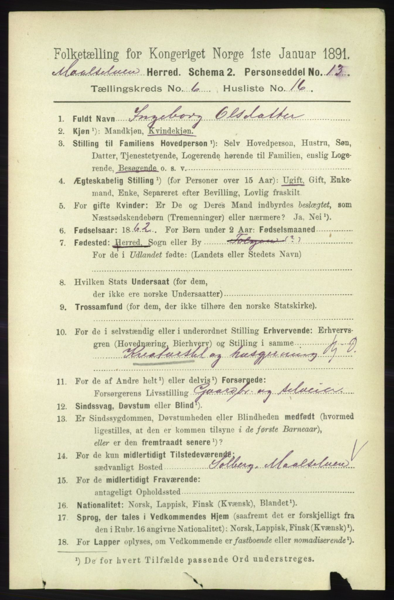 RA, 1891 census for 1924 Målselv, 1891, p. 2168