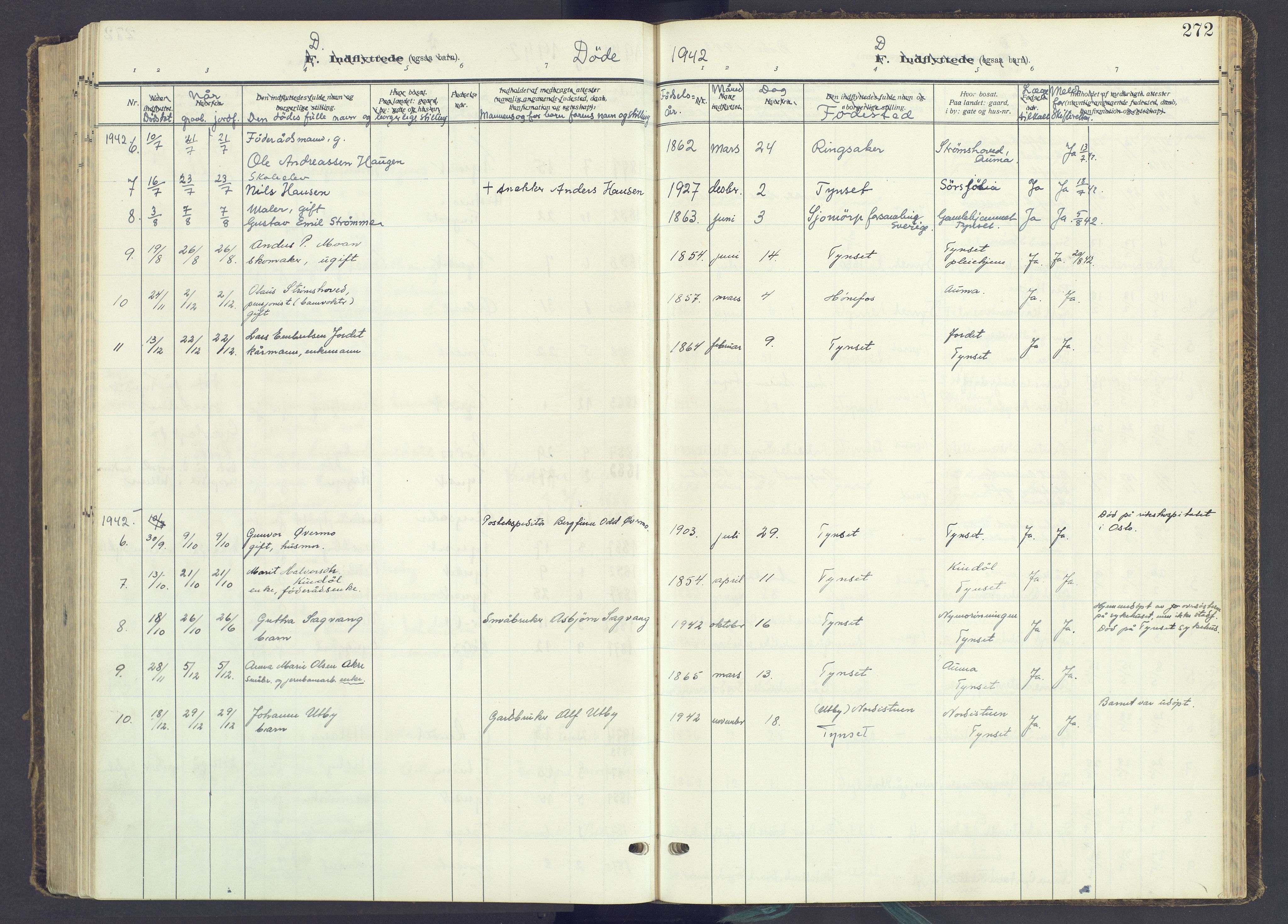 Tynset prestekontor, AV/SAH-PREST-058/H/Ha/Haa/L0027: Parish register (official) no. 27, 1930-1944, p. 272