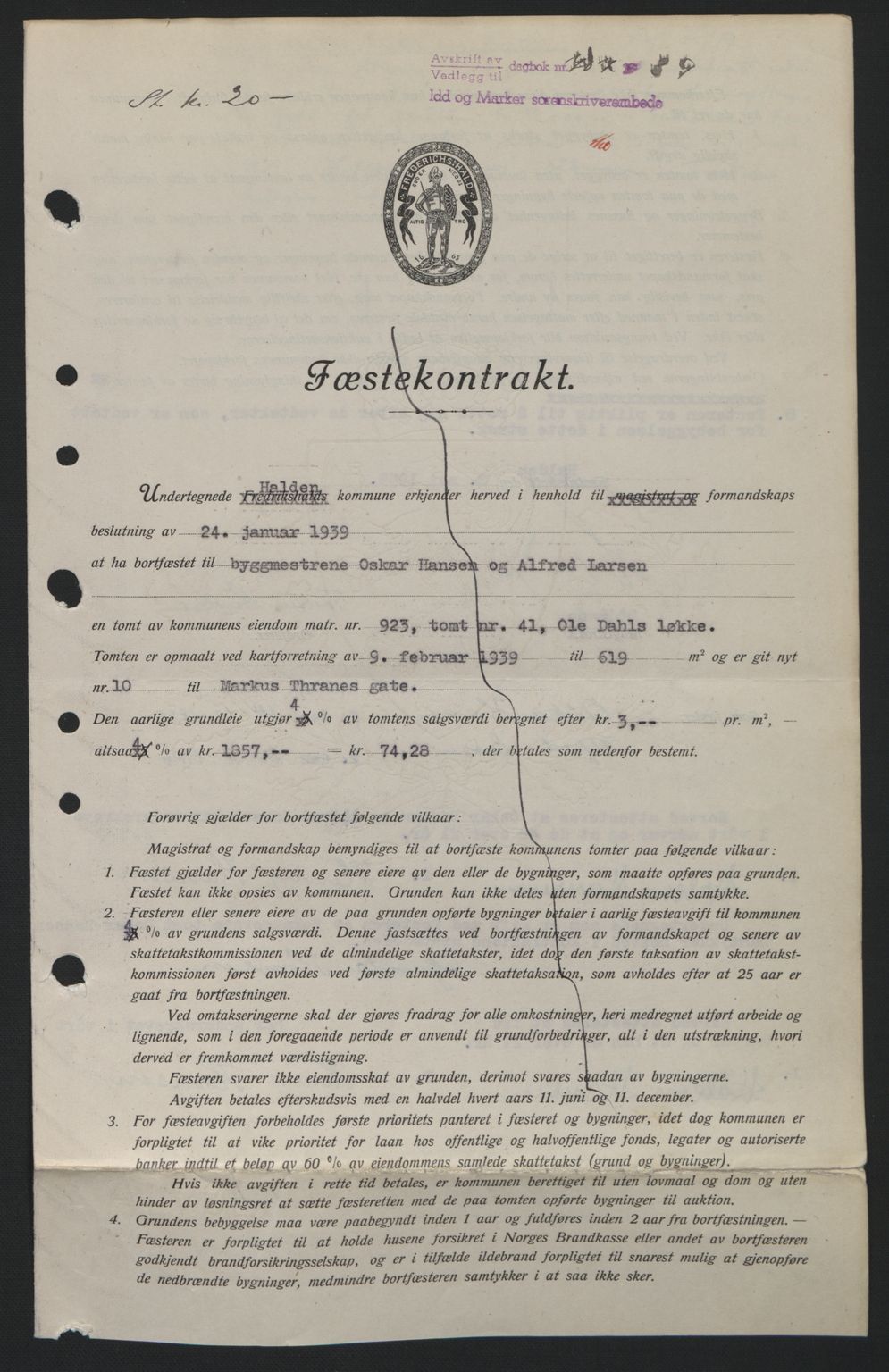 Idd og Marker sorenskriveri, AV/SAO-A-10283/G/Gb/Gbb/L0003: Mortgage book no. A3, 1938-1939, Diary no: : 707/1939